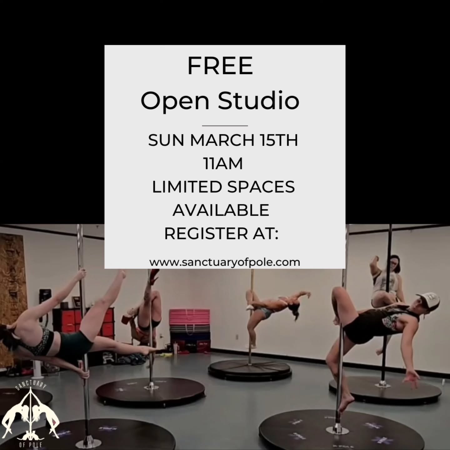 Sunday March 15th:
☆Community Open Studio at 11am
Come in and practice with your fellow polemates.
☆Community Pole Tease
Come take your introductory class at 12pm
♡♡Both FREE on us as we want our Community to come in and get a chance to try us as well as a safe haven to get a break from the outside world.
***REGISTERATION IS REQUIRED TO LOCK IN YOUR SPOT!
*****POLE SHARING IS REQUIRED.