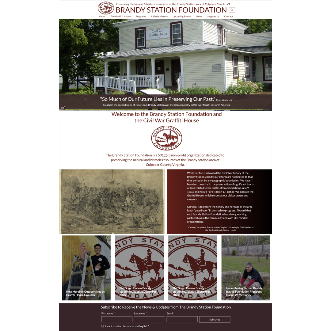 I’m so excited to introduce one of my incredible clients, The Brandy Station Foundation, stewards of one of Virginia’s most fascinating Civil War landmarks — the Graffiti House.
The Graffiti House tells powerful, personal stories straight from the walls, preserving the voices of soldiers who passed through during the Civil War. Projects like this are exactly why I love what I do — working with websites rooted in history and historical preservation means helping ensure these stories continue to educate and inspire future generations. Honored to support organizations that protect our past while sharing it with the world.
https://www.brandystationfoundation.com/
#HistoricPreservation #GraffitiHouse #BrandyStationFoundation #CulpeperVA #CivilWarHistory #PreservingThePast #PetiteTaway