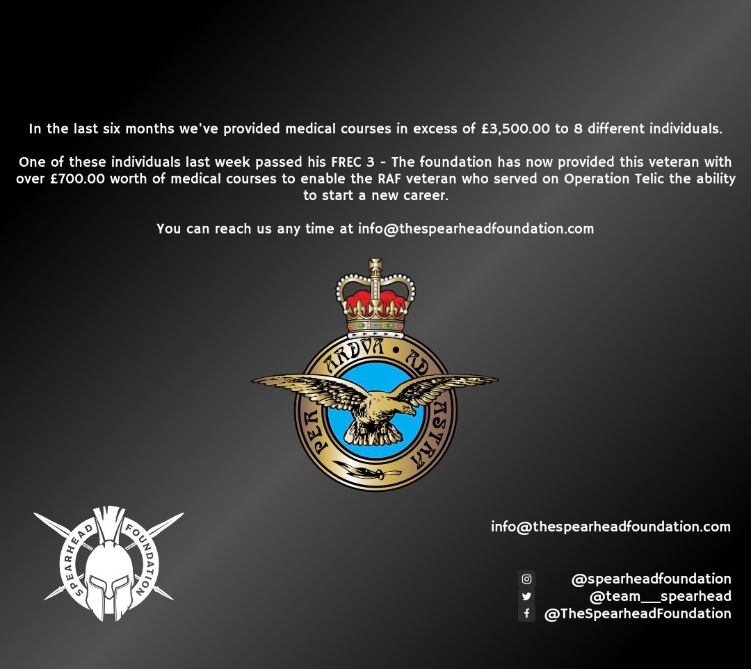 We’ve helped a RAF veteran who served on Operation Telic begin a new career path by providing over £700.00 of funding & courses for the veteran to be able to learn & take a new path.
That brings the total in six months of support provided to Iraq & Afghanistan veterans to learn new skills to £3,500.00.
Congratulations Mark.