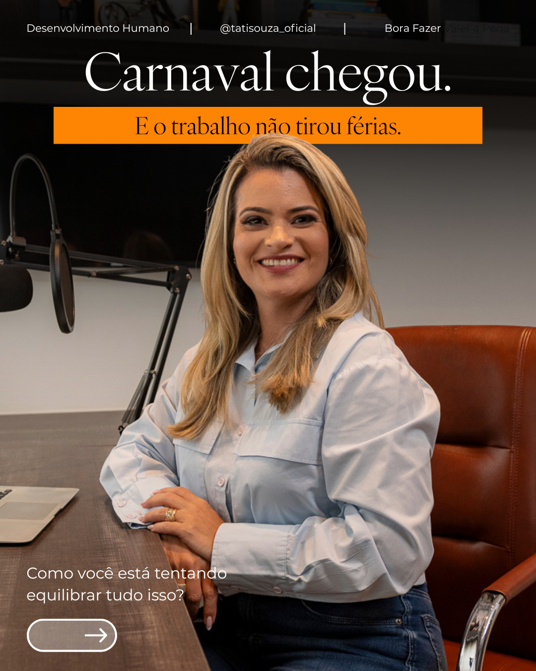 Carnaval chegou, e o trabalho não tirou férias... 😬
Eu sei que essa época mexe com a gente. Entre as metas, prazos e a vontade de aproveitar o feriado, a gente começa a se sentir sobrecarregado, não é?
Mas deixa eu te dar uma verdade simples: quando ignoramos nossos limites, o preço vem mais cedo ou mais tarde.
Equilibrar tudo exige mais do que só força de vontade, exige decisão.
Organizar, planejar e saber delegar é maturidade. E, sim, é possível descansar sem culpa – ao contrário do que muitos acreditam, pausa também é produtividade.
E, para finalizar, te faço uma pergunta: Você consegue descansar sem culpa ou ainda sente que precisa provar algo?
Faz valer a pena, até no descanso. 🔥
#desenvolvimentopessoal #autoconhecimento #borafazervalerapena #carreira #palestrante