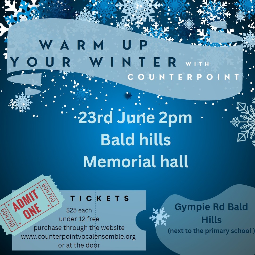 Come along to another great acapella show! We've got pop tunes and traditional ballads to suit all ages. #choirmusic #singingrules #warmupyourwinter #letssingtogether #choir #singing #singingsoothsthesoul #baldhills #memorialhall #June #bethereorbesquare