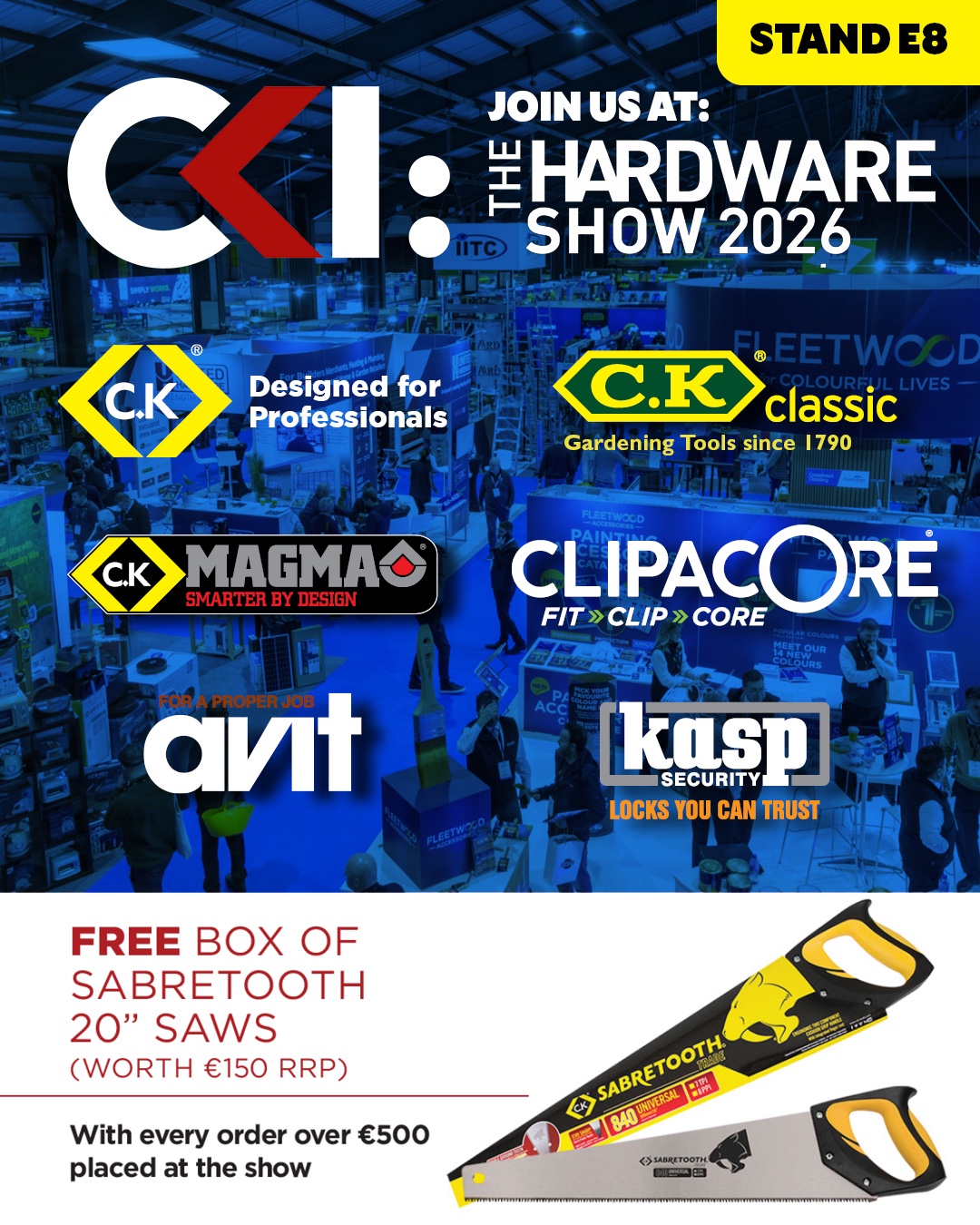 Dublin 👋 We’re heading to The Hardware Show 2026!
📍 RDS | Stand E8
Meet the CKi team, and explore products from across our leading brands.
Pop by, meet the team and see what’s next 🙌 See ya there?