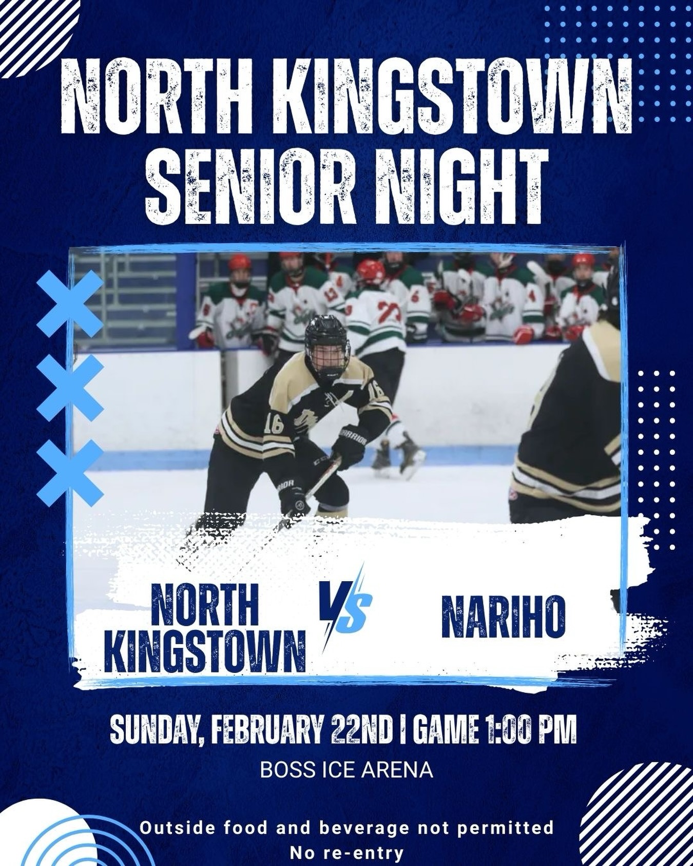 Senior night alert! North Kingstown will be hosting their senior night during the North Kingstown vs. Nariho game this Sunday, February 22nd. Game starts at 1:00. See you there!! 🏒