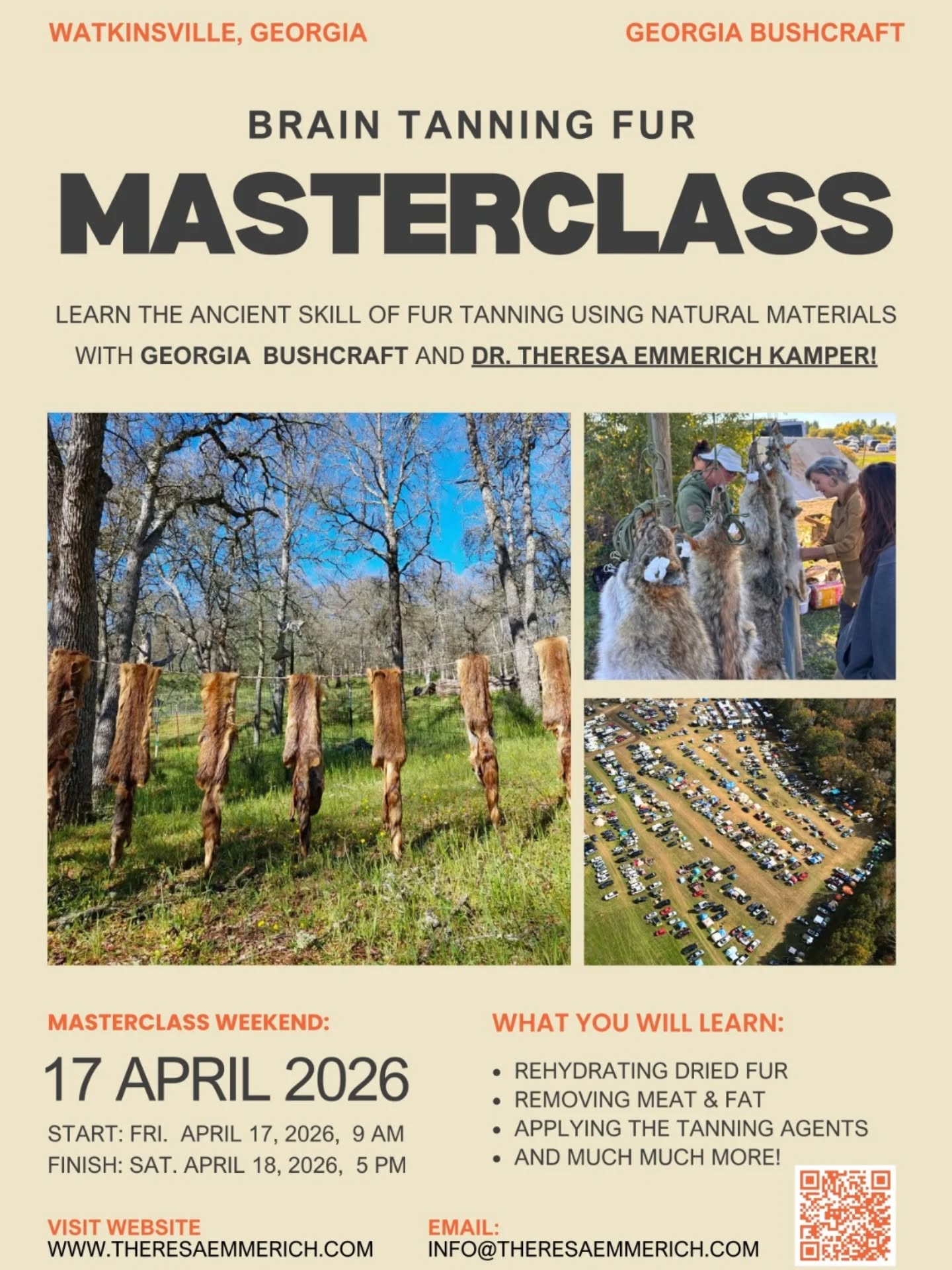 I'm back at the Georgia Bushcraft Spring Campout this April 🔥 🔥
I'm excited to be back at this great event! There is so much to do, see and learn, and to do so with a friendly group of knowledgeable people who will make you feel right at home!
From 9am on Friday through to 5pm on Saturday, I'm there to teach you the oldest tannage technology there is! Brain Tanning!
No.... We don't tan the brains... We use the brains to tan the hides 😉.
Over 2 days I will walk you through the process from a raw fox pelt to a soft, supple finished fur!
Participants each get their own fur, and will go home with not just the beautiful results of their hard work; but also with all the knowledge necessary to continue to tan at home!
For more information about the Spring Campout see @georgiabushcraft ⛺
For a full description of the class please see my website! 🦊
LINK IN BIO
#bushcraftusa #braintan #furtanning
#rewilding #slowfashion