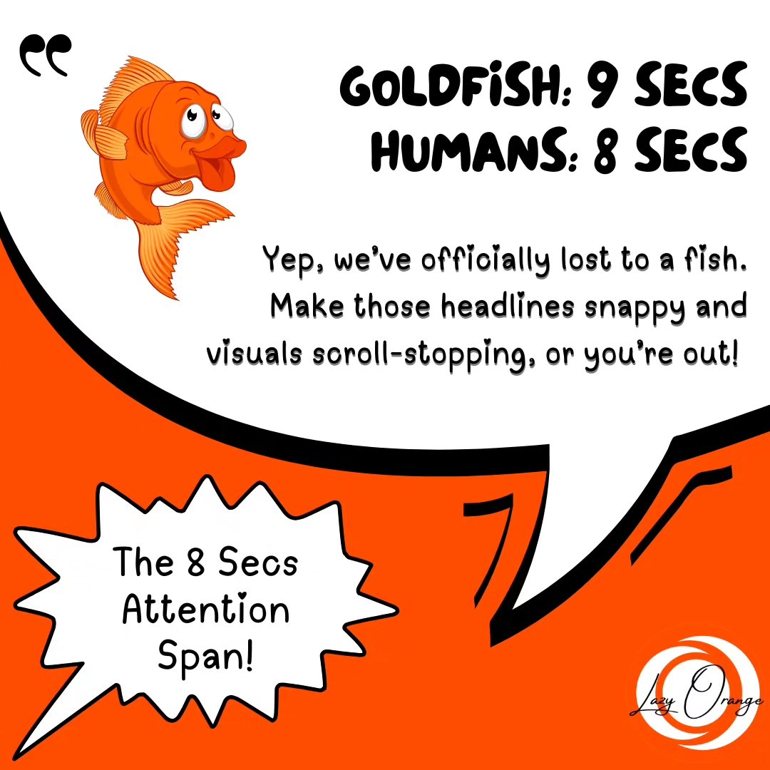 🐠 Humans vs. Goldfish: We officially lost the attention span battle! 😅 Just 8 seconds to grab their eyes—make it count! 🎯✨
.
.
.
#ScrollStopping #DigitalMarketingTruths #HookEmQuick