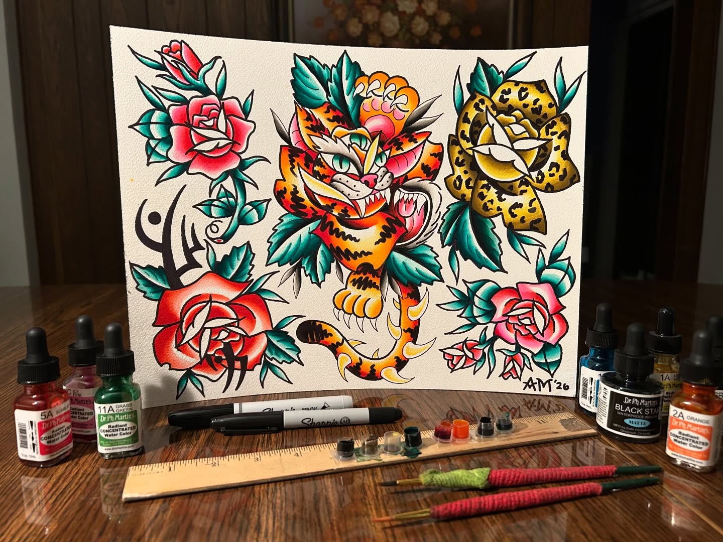 No technology used in the making of this painting... unless you count a light table hmm... 🤔🤣🫶🏻 All of these are available to get tattooed too!