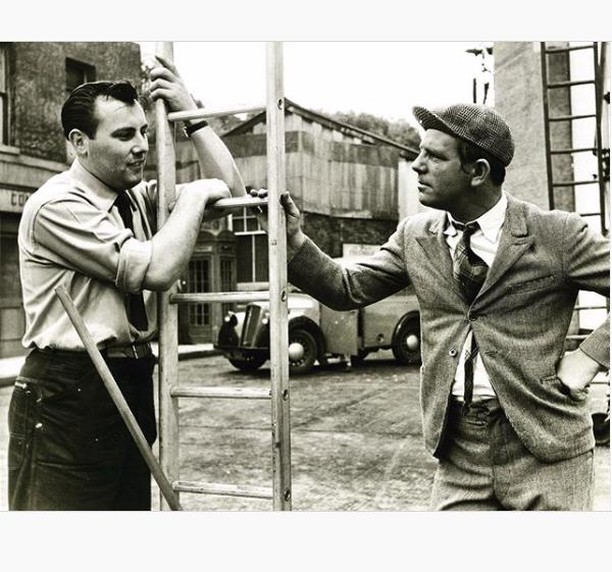 Terry Bamber Week - Terry’s father, Dickie with comedy film actor Norman Wisdom, at Pinewood Studios, in the 1950s. #mercurypictures #dickiebamber #terrybamberweek #normanwisdom #pinewoodstudios #comedyfilmactor #propman