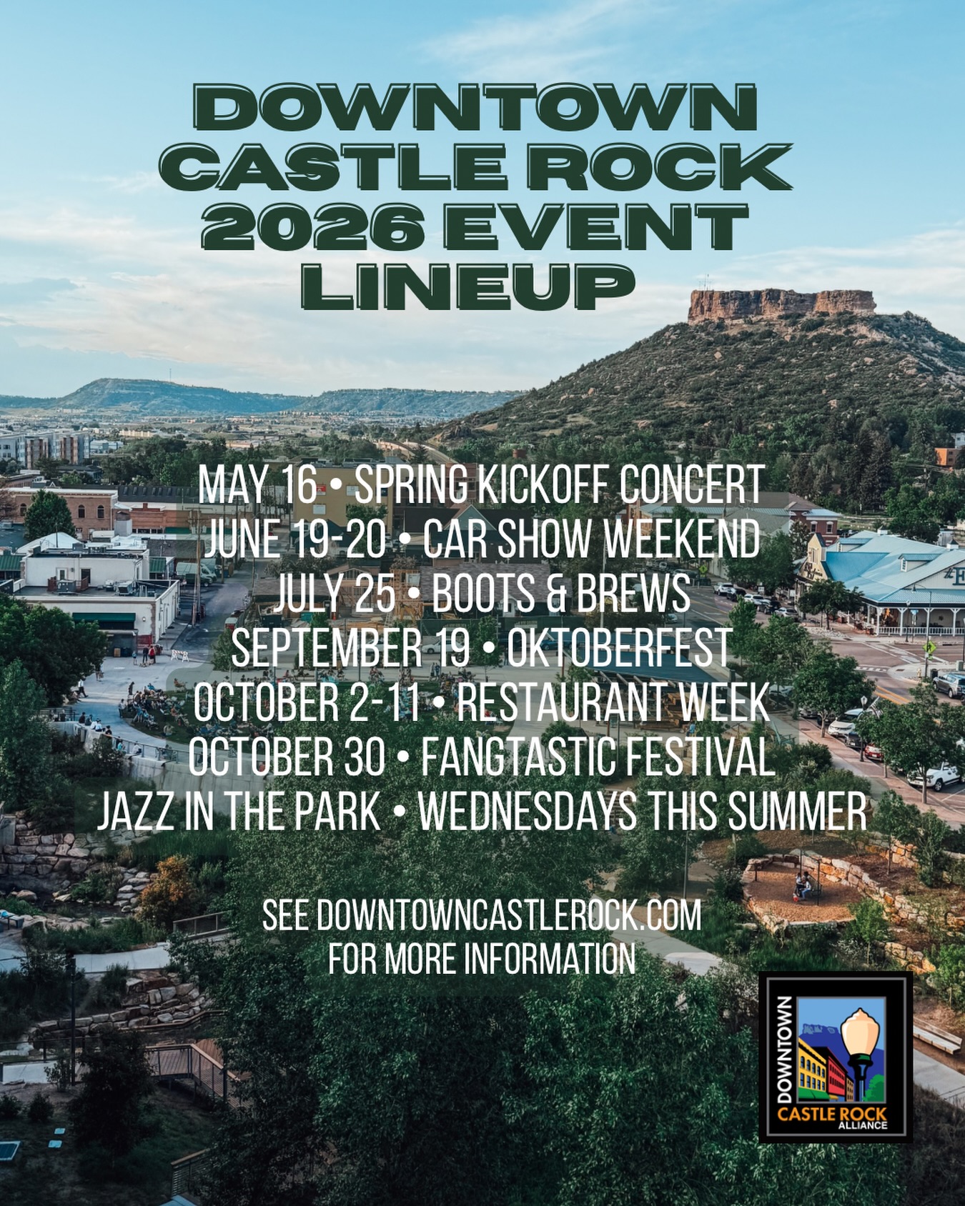 SAVE THE DATES 😎 With sunny days ahead, it’s easy to think spring and summer!☀️
While we’re busy planning for another great summer, we hope you’ll mark your calendars for the events that bring Downtown Castle Rock to life.
So jot these down, tell your friends and get excited 🤩
#downtowncastlerock #crco #castlerockcolorado