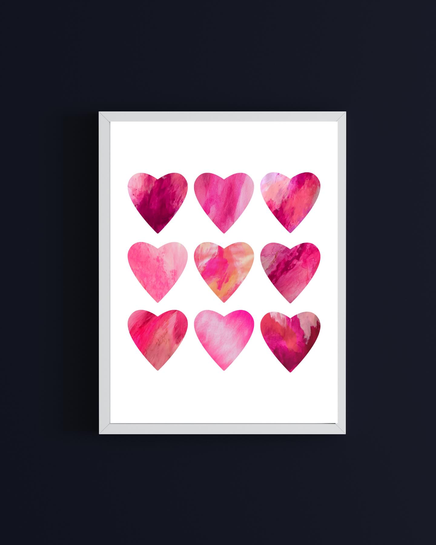 Skip the standard Valentine’s Day gifts and give a pretty print. Each heart contains part of a different original painting! You can find it in my Etsy shop.
#heartart #valentinesart #pinkpaintings #etsyshop #zimmestudio