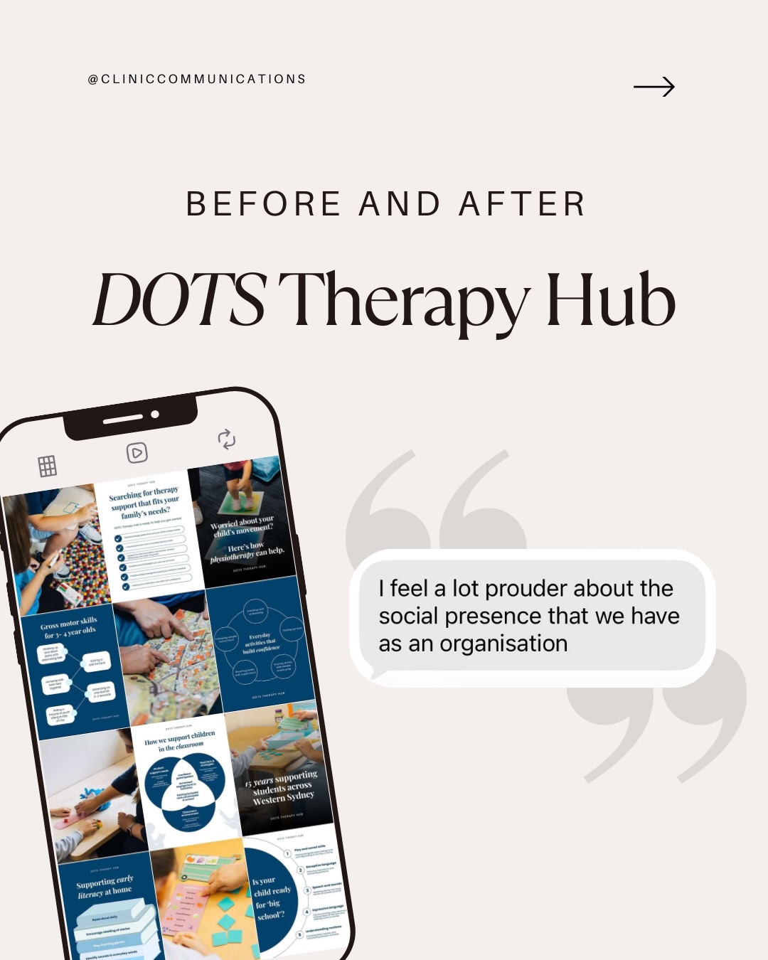 Swipe to see the before and after of our client DOTS Therapy Hub ♡
Need help perfecting your social media content and your online presence?
Give your clinic the social presence it deserves ↓
Book a consultation via the link in our bio 🔗