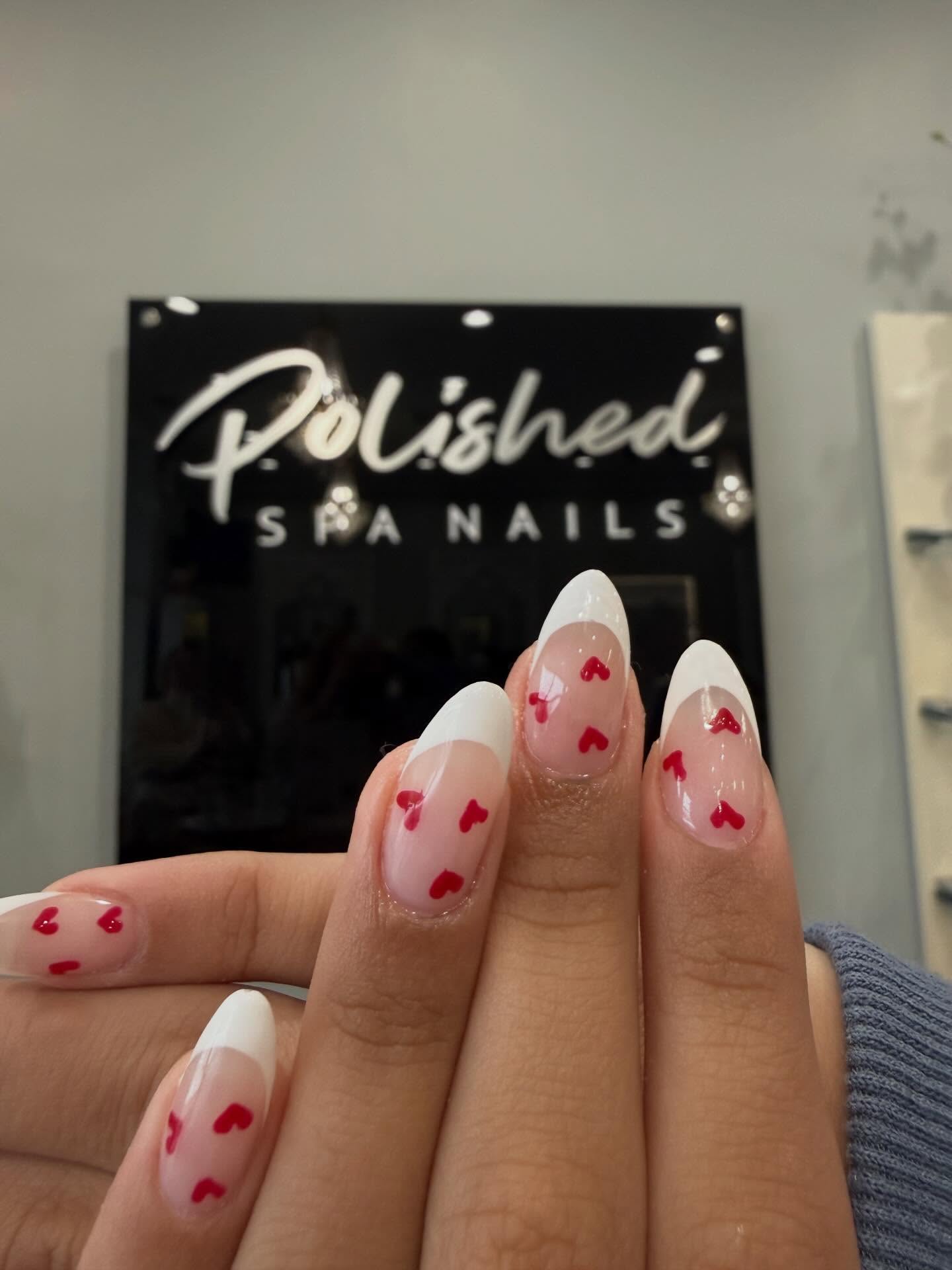 French Tip Nails with Heart Accents๐
#polishedspanails #valentinesday #valentinesnails #nails๐
#valentinesday2026 โค๏ธ๐
๐๐