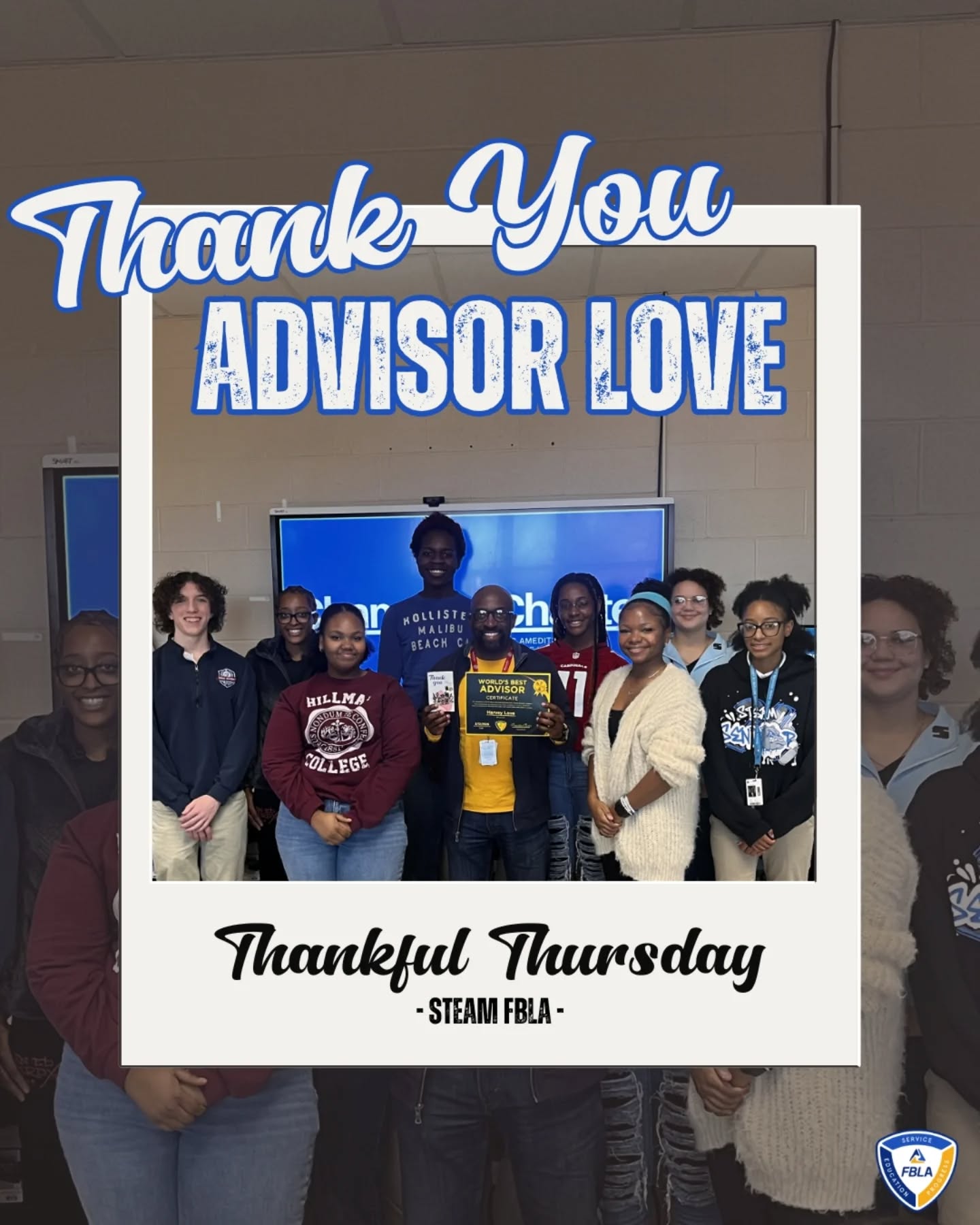 Thankful Thursday
At our chapter meeting, we recognized Advisor Love for his commitment and dedication to our STEAM FBLA chapter. We appreciate all that he does to create tomorrow's future business leaders and his effort when guiding us along our journeys!
Congratulations Advisor Love!
-
-
@fbla_national #WeLoveOurFBLAAdvisors #FBLAWeek2026 #appreciation #fbla #steamfbla