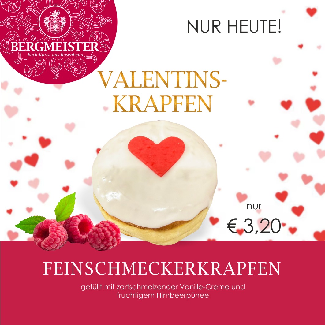 🌹💖 Valentinstag-Special bei BERGMEISTER! 💖🌹
Unsere himmlischen Valentins-Krapfen sind gefüllt mit zartschmelzender Vanille-Creme und fruchtigem Himbeerpüree – einfach zum Dahinschmelzen! 😍🍩 Jeder Krapfen ist liebevoll mit einem Zuckerherz dekoriert. Perfekt, um deine Liebsten zu überraschen oder dir selbst etwas Gutes zu tun! 🎉✨ Aber aufgepasst: Nur heute erhältlich! Schnapp dir deinen Lieblingskrapfen und zeig deine Liebe! ❤️
Wir freuen uns auf deinen Besuch!
Dein BERGMEISTER TEAM
#bäckereibergmeister #bergmeister #leckerschmecker #handwerk #handwerkskunst #Valentinstag #krapfen #krapfenliebe #krapfenzeit #fasching2026 #bäckerei #genuss #rosenheim #kolbermoor #stephanskirchen #schlossberg #wasserburgaminn #wasserburg #neubeuern #badfeilnbach #feilnbach #rohrdorf #thansau