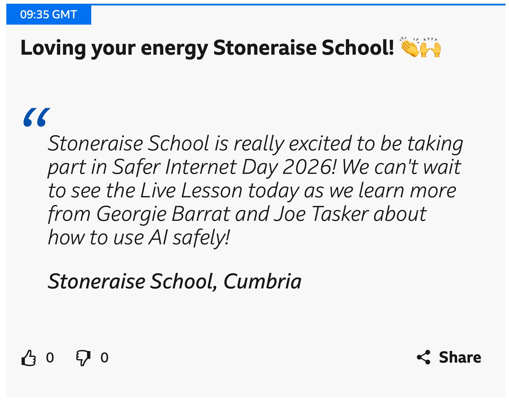 We got a mention on the BBC website this morning as we've been taking part in Safer Internet Day!