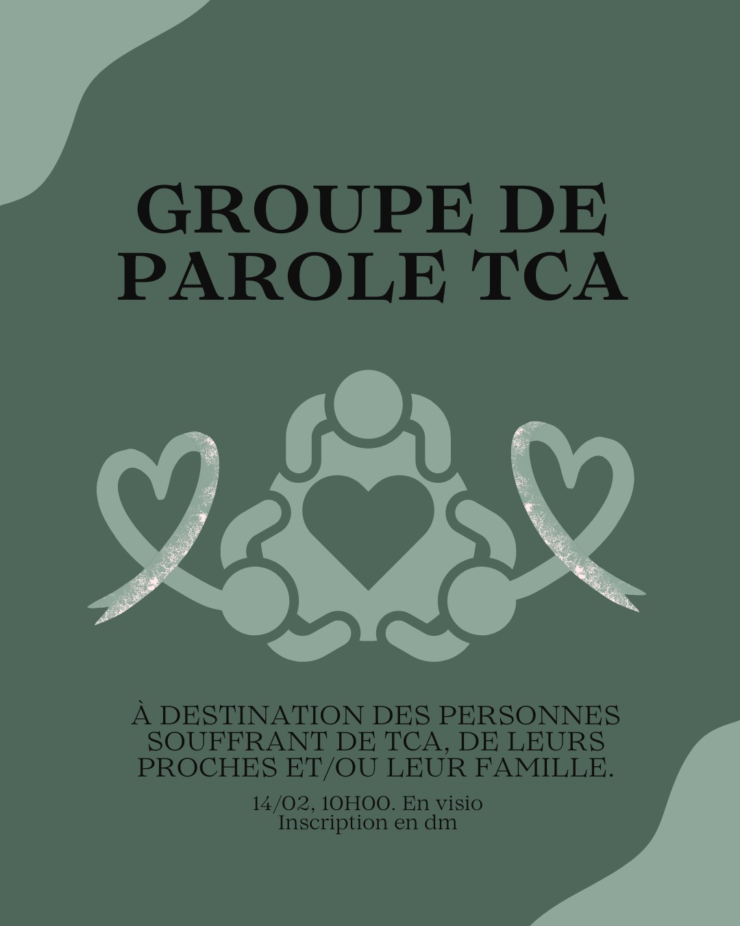 L'Association Alliance Santé TCA Franche-Comté organise un groupe de parole, en visio, le samedi 14 février 2026. Il sera animé par Julie Parisot et @laheurteav .
Ce groupe de paroles en visio s’adresse aux familles et proches de personnes concernées par un trouble du comportement alimentaire, ainsi qu’aux personnes directement touchées et aux professionnels souhaitant orienter ou informer leur public.
L’objectif est de proposer un espace d’échange sécurisé, bienveillant et confidentiel, permettant de :
- Mettre des mots sur ce qui est vécu, côté proches comme côté patients.
- Rompre l’isolement souvent ressenti autour des TCA.
- Favoriser une meilleure compréhension des enjeux relationnels, émotionnels et pratiques liés à la maladie.
- Offrir un lieu de soutien, d’écoute et de partage d’expériences, sans jugement.
Ce temps de rencontre n’a pas vocation à remplacer un suivi médical ou thérapeutique, mais à le compléter, en soutenant l’entourage et en renforçant le sentiment de ne pas être seul face à la maladie.
À l’attention des professionnels de santé et de l’accompagnement :
Vous accompagnez des patients souffrant de TCA ou leurs familles ? Ce groupe de paroles peut constituer un soutien complémentaire précieux pour les proches, et en particulier pour les parents, souvent démunis face à la maladie. N’hésitez pas à relayer cette information auprès de votre patientèle lorsque vous identifiez un besoin de soutien, d’échange ou de mise en lien avec d’autres familles.
Prochain rendez-vous :
Groupe de parole - TCA & famille
Quand : Samedi, 14 février · De 10H00 à 11H00
Public : Proches et familles, personnes concernées par un TCA, professionnels souhaitant relayer l’information
Où : en visio, s'inscrire ici : https://calendar.app.google/frTZju9eQevsEfT18
Lien de l'appel vidéo : https://meet.google.com/fzv-efwm-zmh