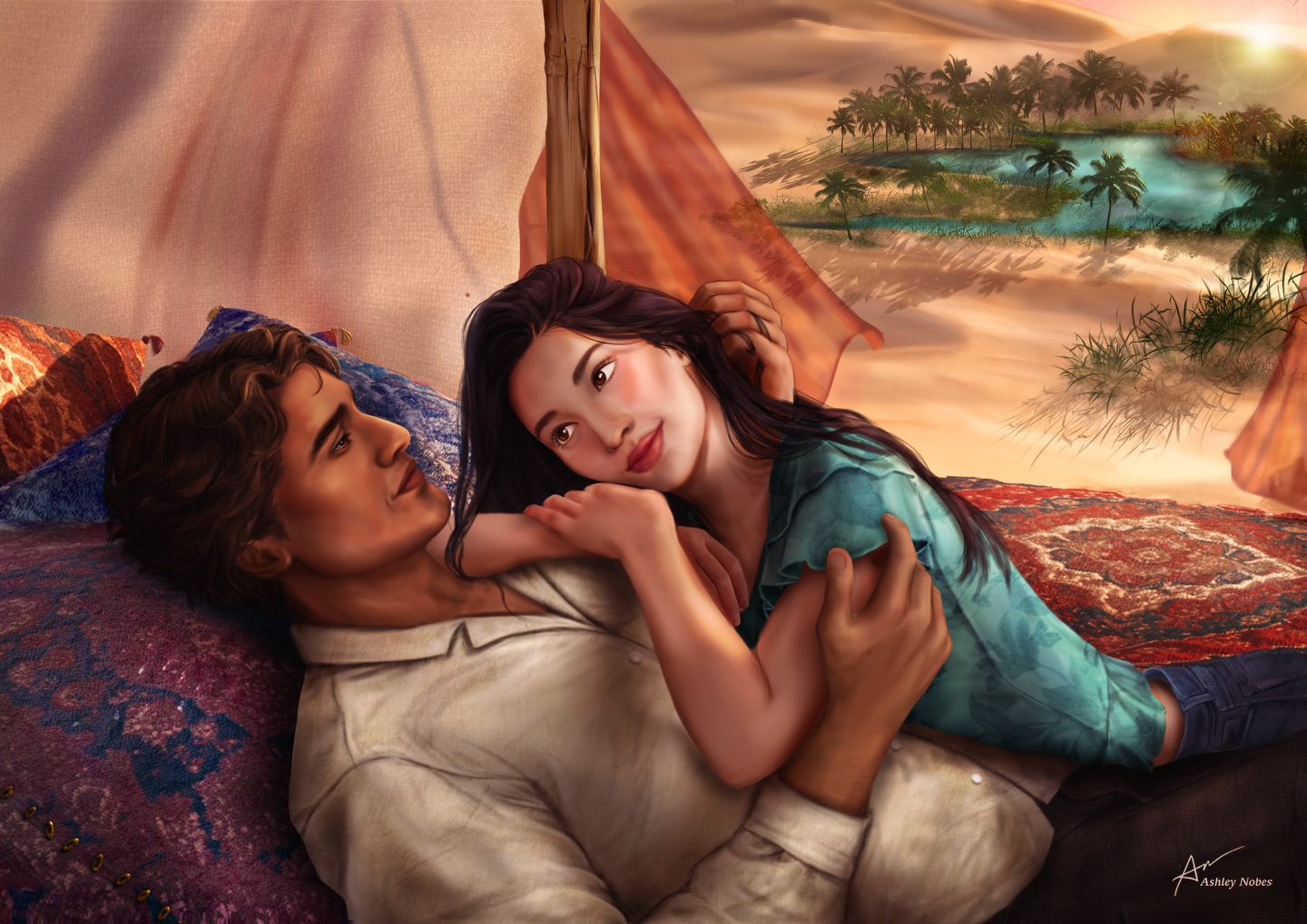 I loved painting the cozy romantic vibes for this piece commissioned by @angieabdelmonem for her book Love on the Nile ๐ด๐งก