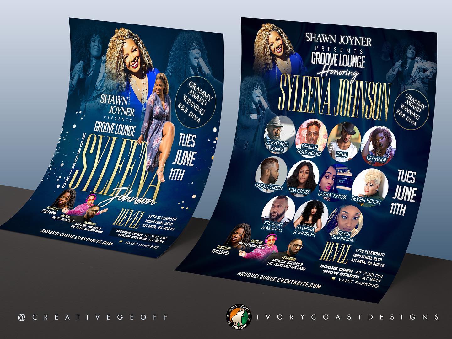I went SO hard for my Soror @syleenajohnson and her Groove Lounge concert! Tag her so she can see this! 🔵🤘🏿🕊 #blackbusinessowner #blackbusiness #blackexcellence #graphicdesigner #graphicdesign #flyerdesign