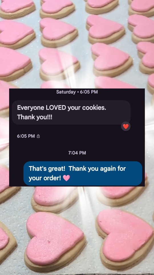 A beautiful way to wrap up Valentine’s 2026 💕
Four dozen heart cookies & the kindest words from our customer — thank you for all the love this season!
#ValentinesTreats #SugarCookies #ButtercreamLove #TheTreatBoxTX #LibertyHillBakery