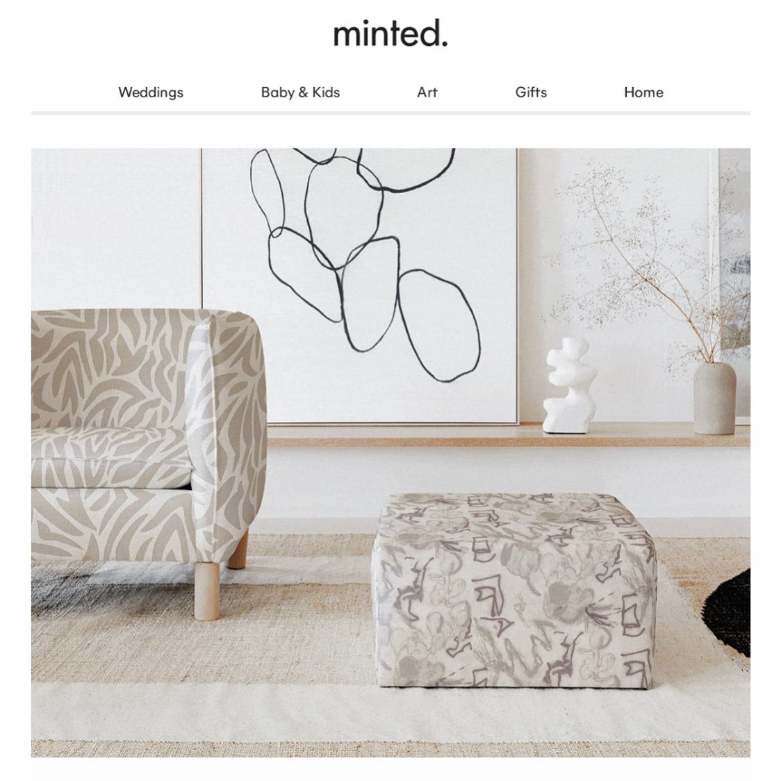 Check out Minted + West Elm’s first-ever furniture collection! Oh hey Cactus Line Drawing 🥰 #minted #westelm