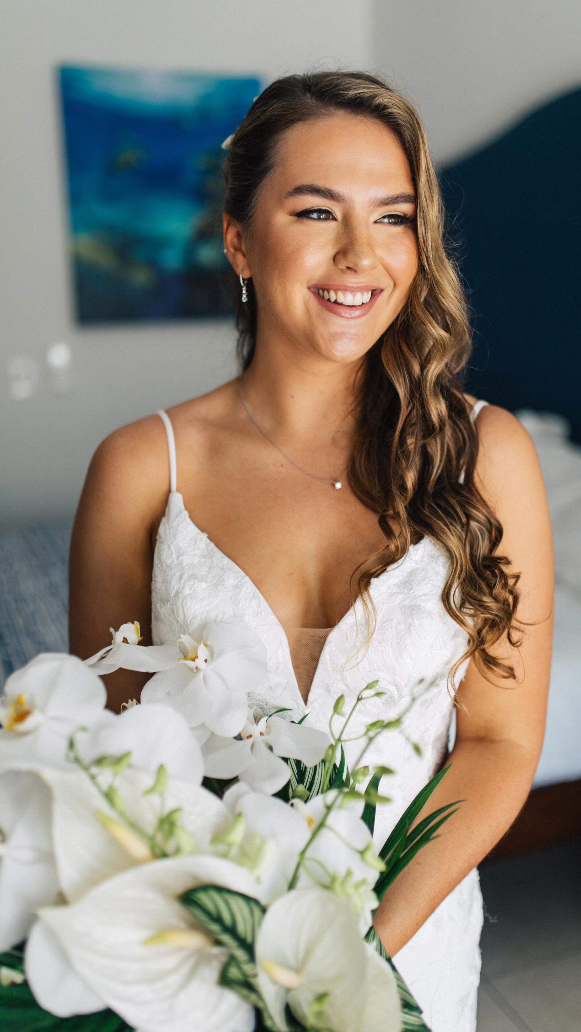 A nice close up of how natural her skin looks. Airbrush not only covers what you want it to, it stays looking seamless and natural so when you are close to your guests, you still look like you.