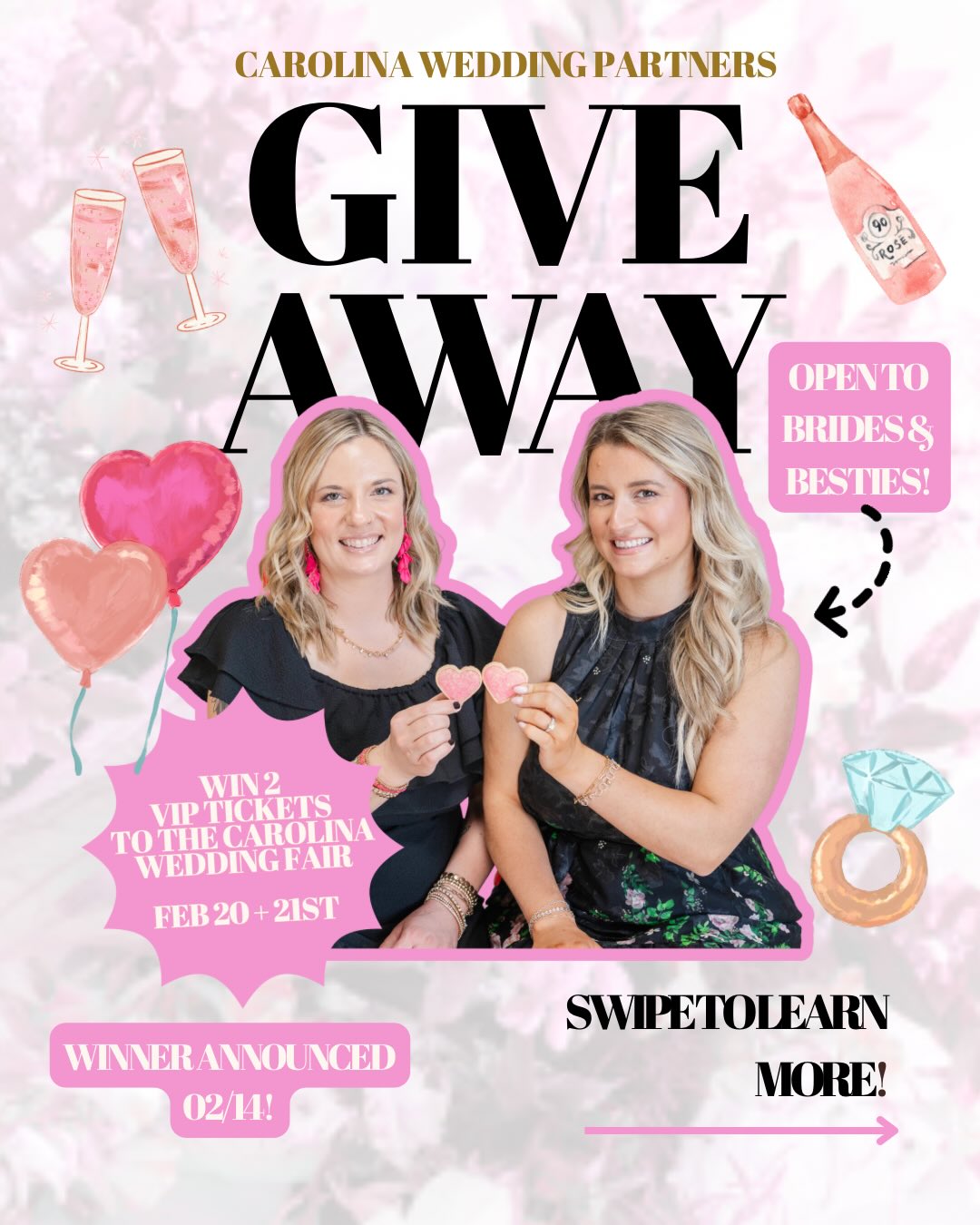 Hey Brides! 🥂✨February is Wedding Fair Month, and we’re celebrating with something extra special!
We’re giving away 2 VIP Tickets to the Carolina Wedding Fair Weekend Experience — including access to the Welcome Party at Weeks Farm on Friday (Feb 20) + admission to Saturday’s Vendor Showcase 💍💗
This giveaway is open to brides & their besties because wedding planning is better with your people 💕
How to enter:
🤍 Follow @carolinaweddingpartners + @weeks.farm farm
🤍 Share this post to your story & tag us
🤍 Tag 1 bride or bestie you’d bring with you (each tag = 1 entry!)
Winner announced Friday 02/14 ✨
Whether you’re newly engaged or deep in plannin, this is your chance to experience the magic of the 4th Annual Carolina Wedding Fair Weekend Experience at the beautiful Weeks Farm — where love meets the perfect plan.
Want all the details on what’s included with VIP tickets & what to expect at the fair?
Comment “fair” below and we’ll send you the info! 💌