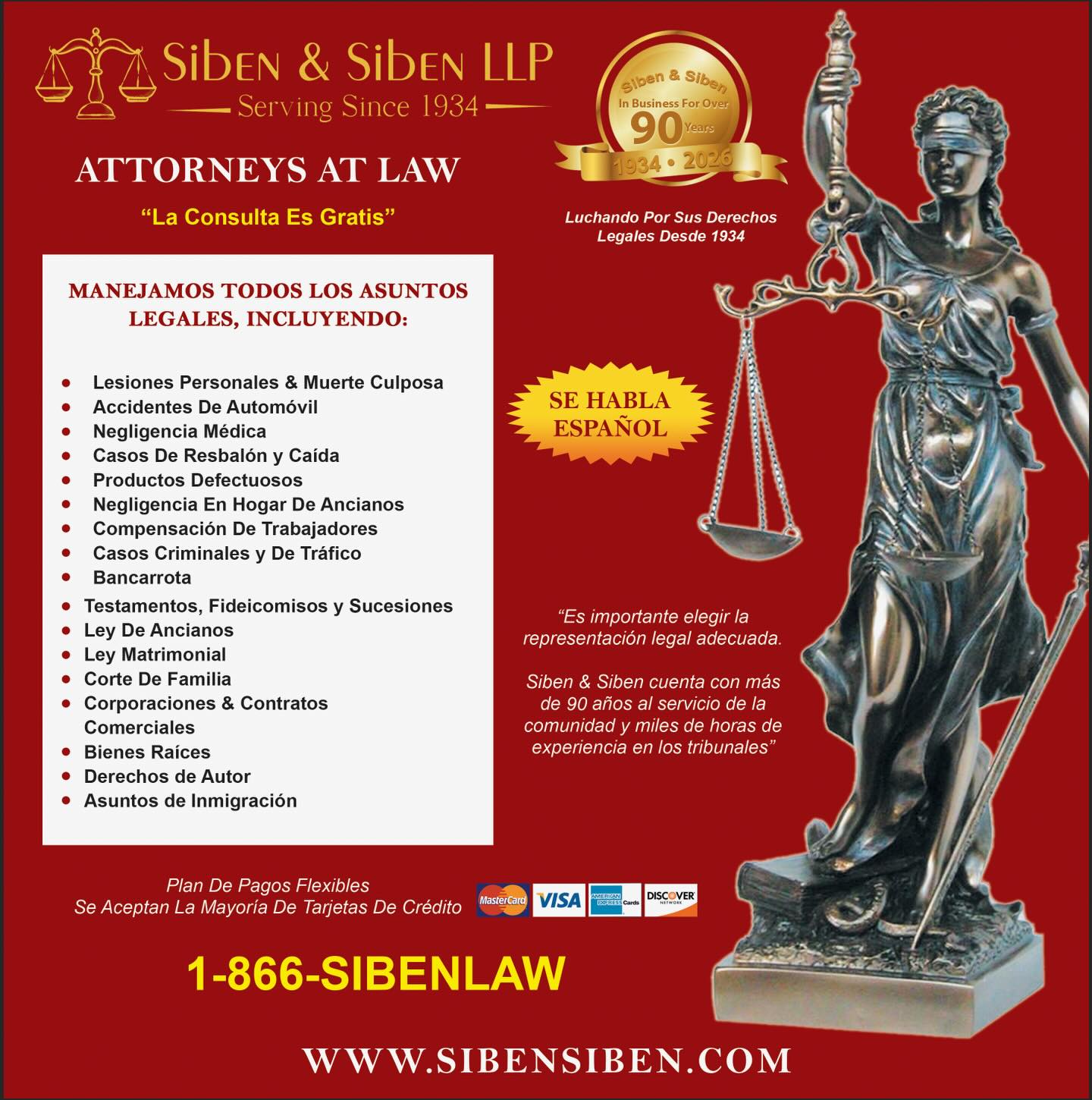 Siben and Siben luchando por sus Derechos Legales por más de 90 años….#sibenandsiben #asuntoslegales #lawservices #caraccidentlawyer #inmigrationservices