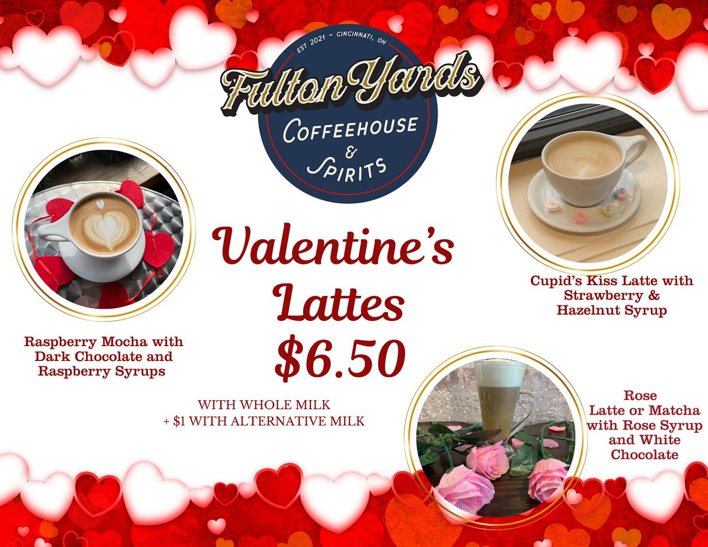 Roses are red, violets are blue, it’s time for you to check out our Valentine’s menu! 🩷
Stop in this weekend to enjoy our cocktails and lattes all weekend long.