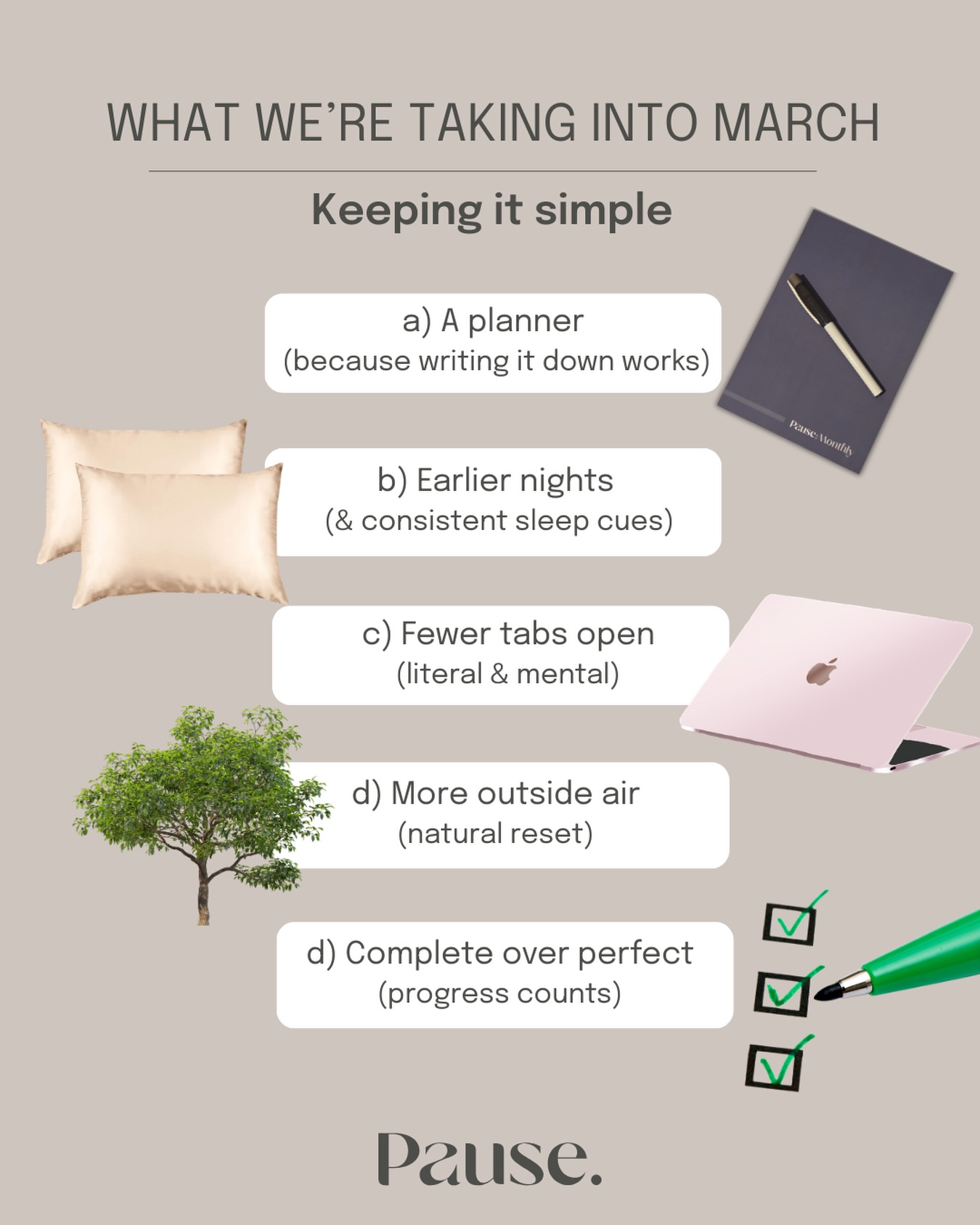 What we’re taking into March:
A little more structure.
A little more sleep.
Fewer open tabs.
More time outside.
And choosing complete over perfect.
Nothing dramatic - just the things that quietly make a difference.
What are you taking into March? 🍂
#pausecollective #everydaycalm #newmonthnewgoals #intentionalliving #mindfulmoments