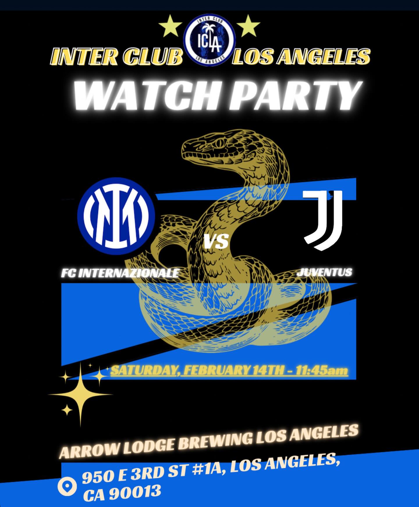 Good morning Interisti,
Let’s join together and enjoy the battle of Italia!
FC Internazionale - Juventus
Saturday, February 14th - 11:45am
Will be hosted at the Arrow Lodge Brewing Los Angeles:
950 E 3rd St #1A, Los Angeles, CA 90013
AVANTI INTER! ⚫️🔵
#inter #fcinternazionale #intermilan #interclublosangeles