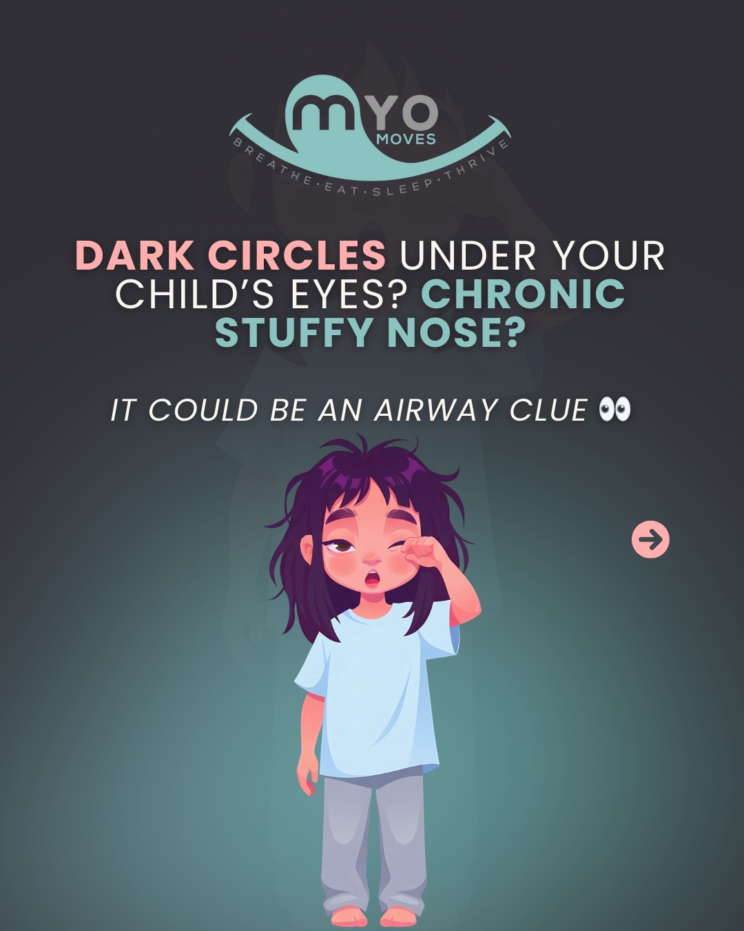 Dark circles under your child’s eyes? Chronic stuffy nose?
It could be an airway clue 👀
Persistent nasal congestion can make it harder for your child to breathe through their nose, rest their tongue on the palate, and sleep deeply. Over time, this affects tongue posture, airway stability, jaw growth, and overall sleep quality.
Myofunctional therapy helps retrain breathing and oral rest patterns so the body can function and grow more optimally.
Supporting nasal breathing at home, even small changes, can make a noticeable difference in sleep and airway health.
👇 Comment “sleep well” 💤 for simple ways to support nasal breathing tonight.
#airwayhealth #myofunctionaltherapy #nasalbreathing #myo #breathebetter