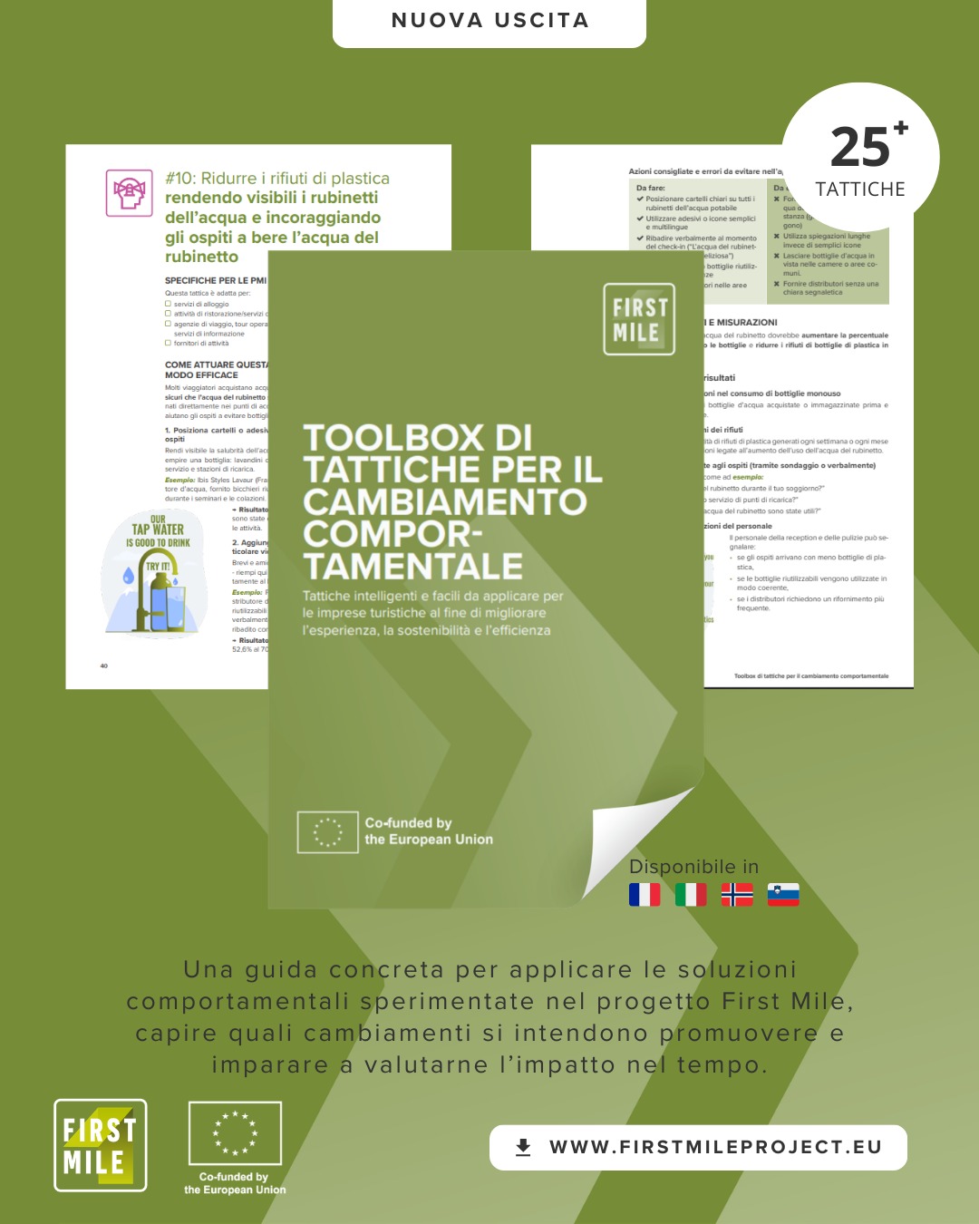 Una guida operativa pensata per le imprese turistiche che vogliono applicare le soluzioni comportamentali sperimentate all'interno di @first_mile_project (disponibile in inglese, francese, italiano, norvegese e sloveno).
Include 28 tattiche testate, con istruzioni pratiche per migliorare la gestione dei rifiuti, ridurre sprechi e plastica monouso, promuovere il cibo locale, incentivare la mobilità sostenibile, ottimizzare consumi di acqua ed energia e gestire al meglio i flussi di visitatori.
Ogni tattica offre indicazioni pratiche per l’implementazione e la misurazione dell’impatto, spiega i comportamenti su cui interviene e presenta esempi di risultati già ottenuti da altre imprese, così da poter essere facilmente adattata a contesti diversi.
Link in bio per scaricare la tua guida gratuitamente!
Co-finanziato dall'Unione Europea
#FirstMileProject #EUfunded #Sustainability #Tourism #GreenTourism #SustainableTourism #SustainableTravel #beSMART #BehaviorChange
#BehavioralScience