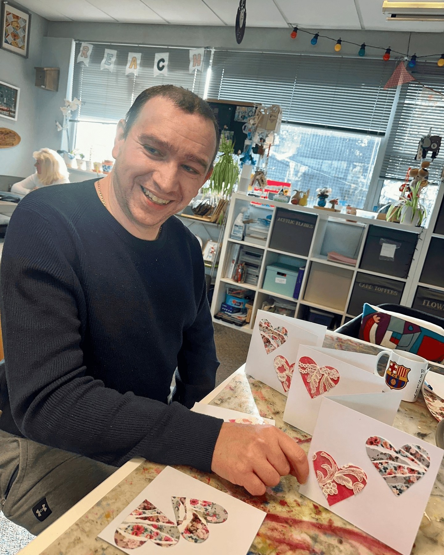 Rich has been busy producing a range of collage pieces and Valentine’s heart cards, as well as helping with framing and preparation, ready for sale 😎
From creative design through to presentation, this work builds practical skills, attention to detail and ownership over the finished product.
It’s real, purposeful work - and another example of Reach challenging outdated perceptions through action 🤝
Support our mission on our website - link in bio.