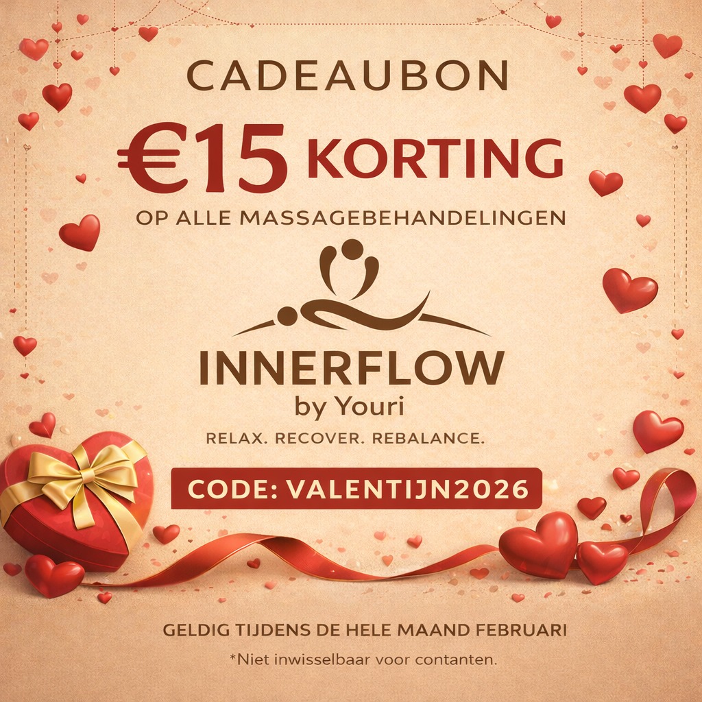 Geef liefde (en jezelf) een cadeau: €15 korting met code VALENTIJN2026 ✨ Link in Bio #Valentijn #korting #wellness #selfcare #InnerFlowByYouri
