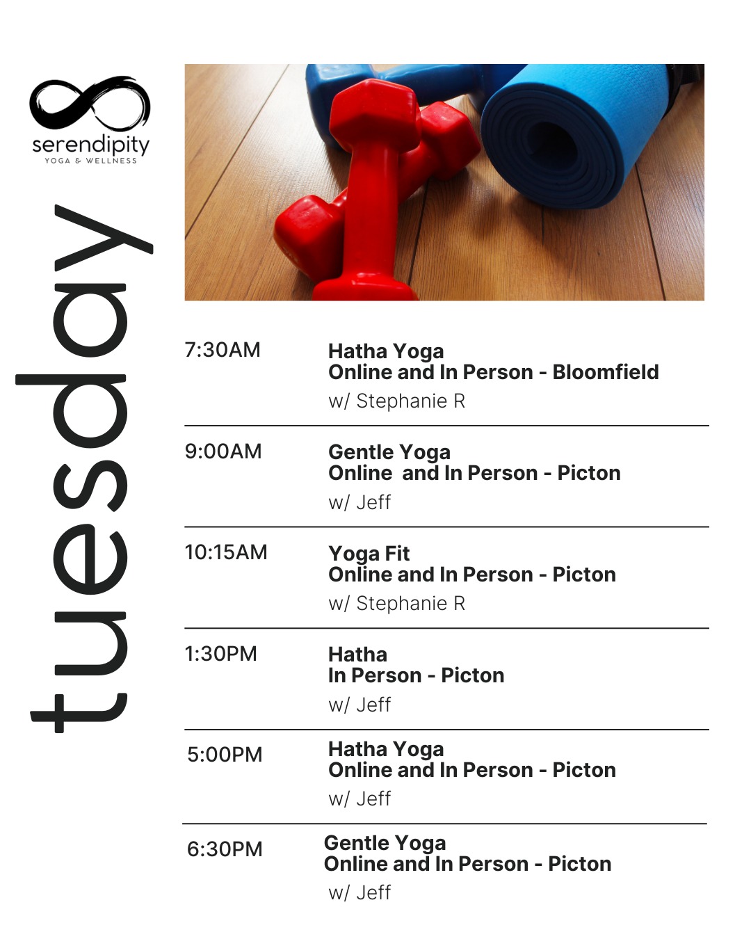 Tuesdays at Serendipity Yoga are full and varied.
We have practices happening in Bloomfield, Picton at The Armoury, and many ways to join us online as well. Add in a few private practices, and it really reflects how many different ways there are to show up on the mat.
And did you know we will come to your home for a one on one practice? Sometimes practicing in a group just is not your vibe, and that is perfectly okay. Private sessions offer a quieter, more personal way to move, breathe, and focus on exactly what you need.
However you like to practice, in studio, online, or in the comfort of your own space, there is a place for you here.
#serendipityyoga
#yogapec
#healthymovementyourway
#tuesdayonyourmat