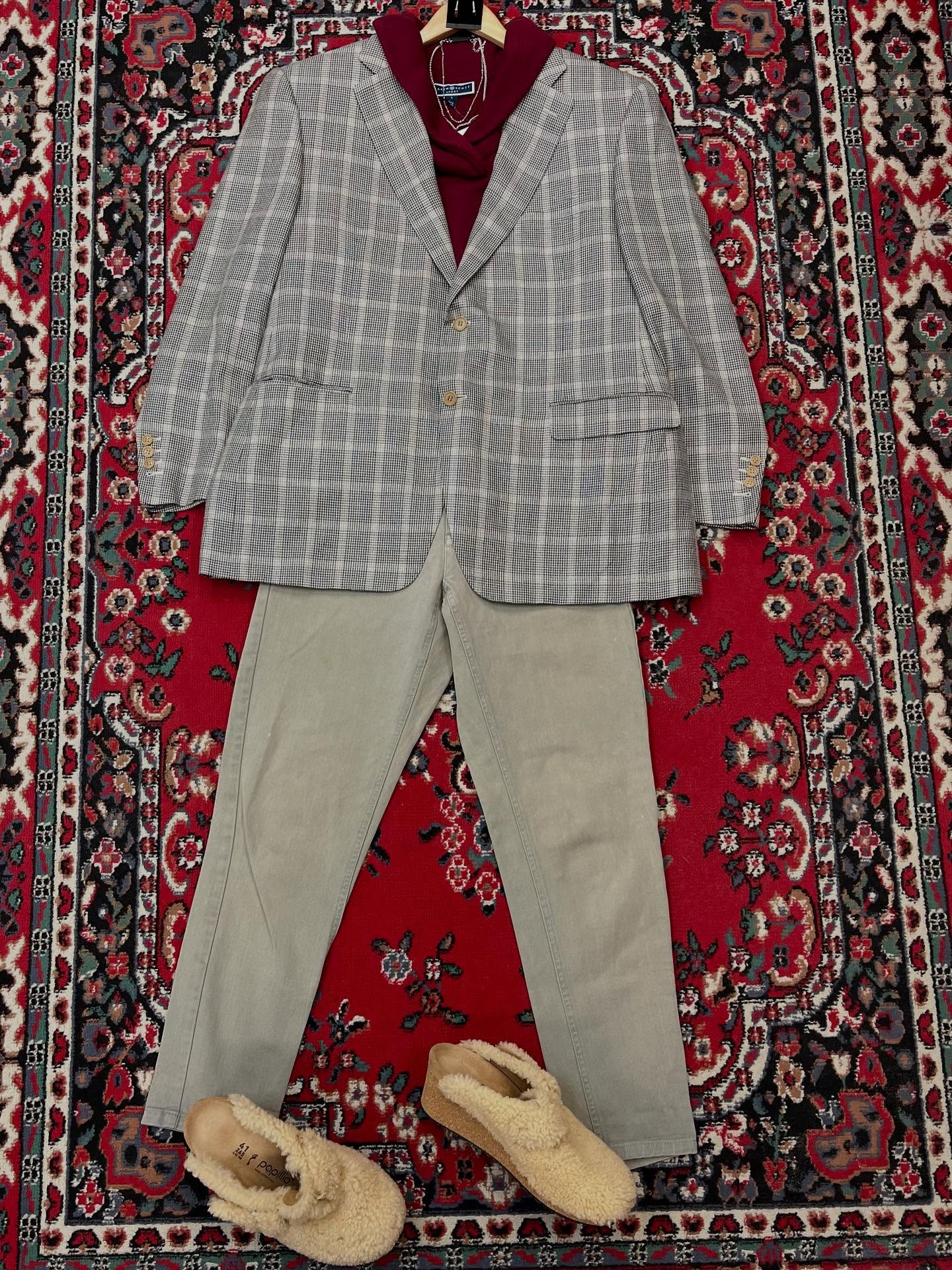 Blazers to layer up for every season, available at LDR!!! Outfit by Lee. #couchsaleswithldr #ldrstaffpicks
DETAILS:
Earrings- $17
Necklaces- Thick Chain $23, Thin Chain $21
Shawl Collar Sweatshirt- Karen Scott, L, $19
Blazer- Canali, 58, $997 og retail $2200+
Jeans- Vintage Liz Claiborne, 4, $26
Shearling Slip Ons- Papillon, 10, $66