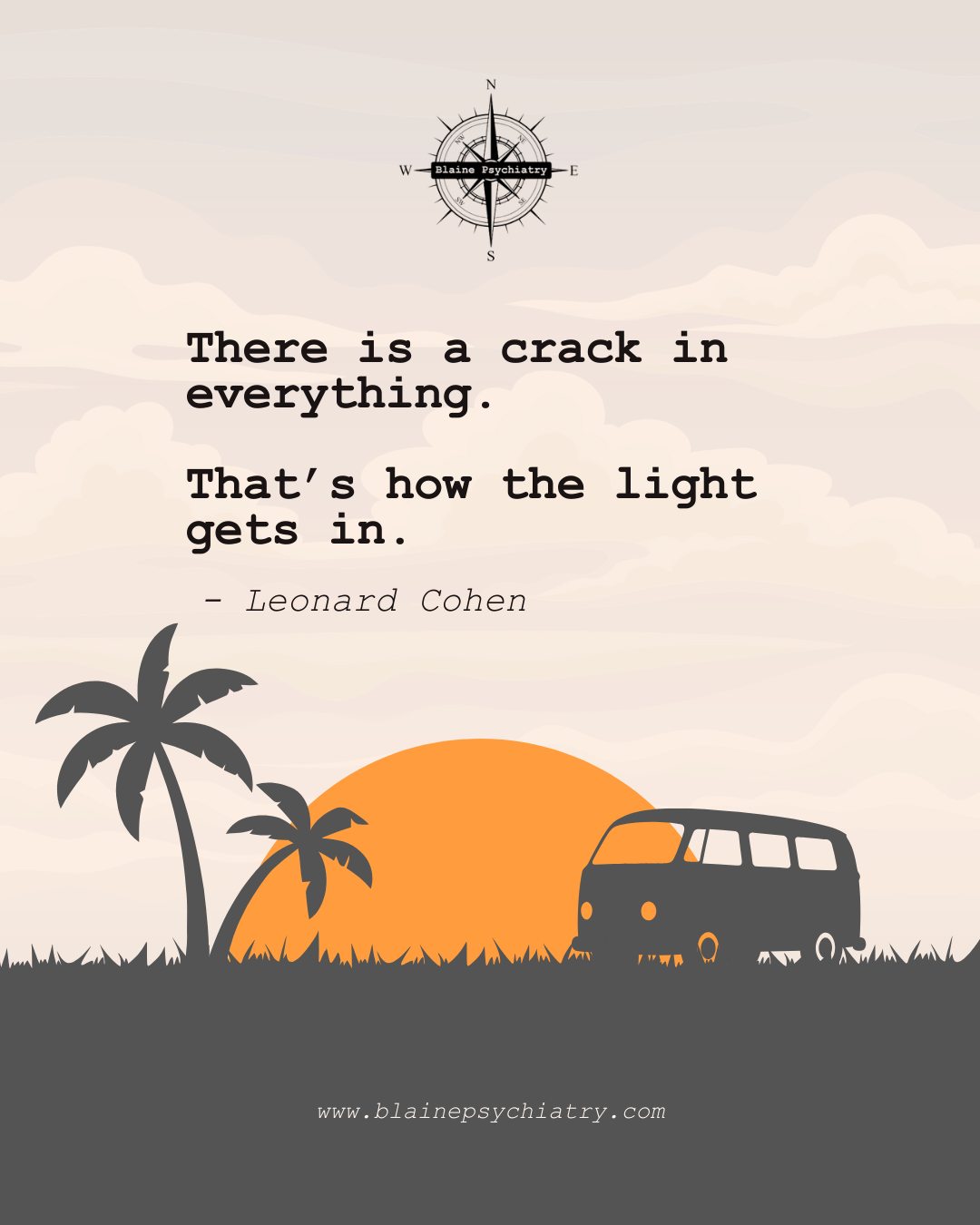 “There is a crack in everything. That’s how the light gets in.” — Leonard Cohen
This line speaks to the harder parts of life - the moments that feel messy, unfinished, or not how we hoped they’d be.
Sometimes those moments don’t make sense right away. But over time, they can create space for something softer, clearer, or more meaningful to emerge.
If this quote stayed with you, it may reflect something you’ve been moving through.
#bibliotherapy #mentalhealthreflection #healingisnotlinear #mentalhealthawareness #psychiatry #selfreflection #emotionalhealth #innerwork #gentlehealing #MentalHealth #Psychiatry #PersonalGrowth #Selfhelp #Selfimprovement #collegementalhealth #studentmentalhealth #YoungProfessionals #blainepsychiatry