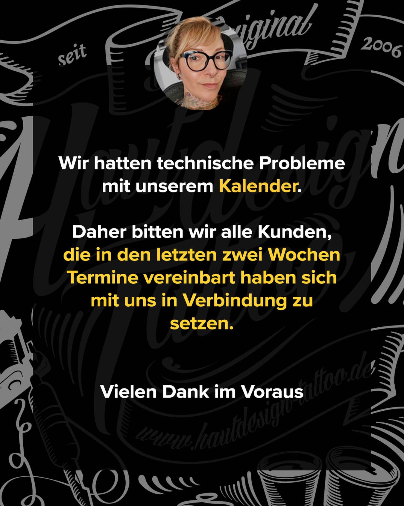 Wir hatten technische Probleme mit unserem Kalender.‼️🗓️‼️
👉🏼Daher bitten wir alle Kunden, die in den letzten zwei Wochen Termine vereinbart haben sich mit uns in Verbindung zu setzen.📲⚡️
Zur Sicherheit würden wir gerne Eure Termine abstimmen.
Vielen Dank im Voraus🙏🏼
KONTACT:
📥 Instagram DMs
📱 +49 0511 4885681
✉️ info@hautdesign-tattoo.de
-
🗣️Kostenlose Beratung
#hannover #langenhagen #tattoostudio #piercingstudio
