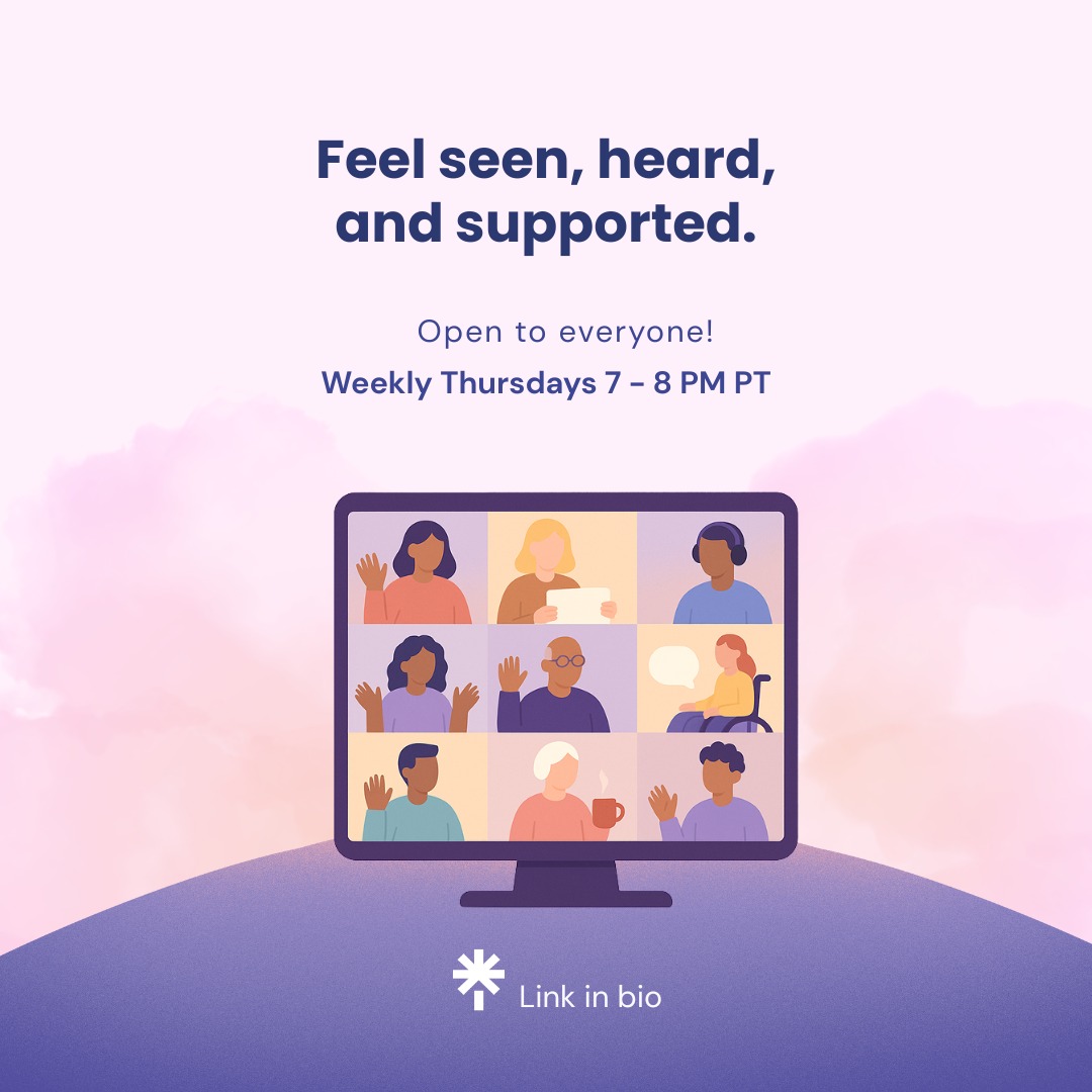 Feeling overwhelmed? Isolated? Just… tired of holding it all together?
You deserve support that’s human, non-judgmental, and grounded in shared experience.
Our general mental health peer support group is a free, confidential, online space where you can show up exactly as you are.
🟣 Weekly Thursdays
🕖 7–8 PM PT
💻 Online • Peer-led • Free
You don’t have to explain everything.
You don’t have to be “okay.”
✨ Link in bio
#peersupport