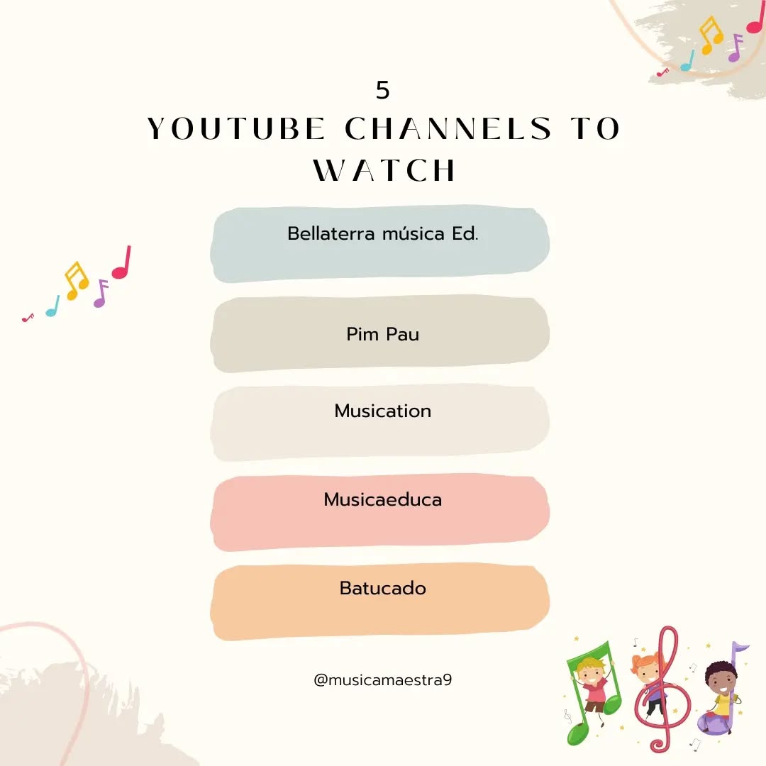 🚩5 YouTube Channels to watch if you are a teacher.
#musiceducation #music #educaciónmusical #músicainfantil #músicaprimaria #músicasecundaria #activelearning #aprendizajeactivo #pimpau #bellaterramúsica #musication #batucado #musicaeduca #maestros #magisteriomusical #profesdemúsica