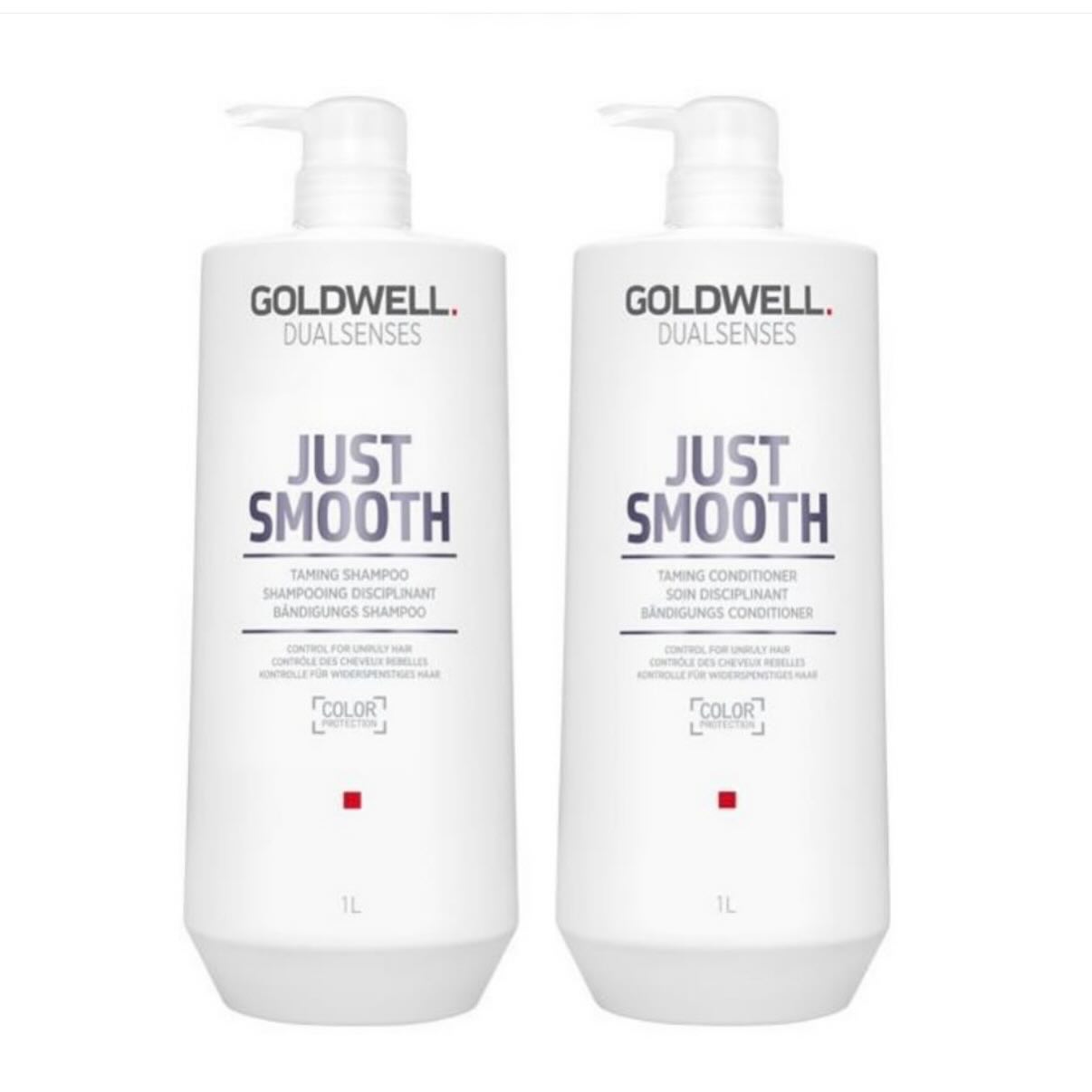 GOLDWELL JUST SMOOTH SHAMPOO & CONDITIONER for unruly frizzy hair. Provides manageability, frizz control and built in colour protection with an outstanding soft feel and brilliant shine. #whatdoesyourhairneed #goldwell #justsmooth #frizzyhair #unrulyhair