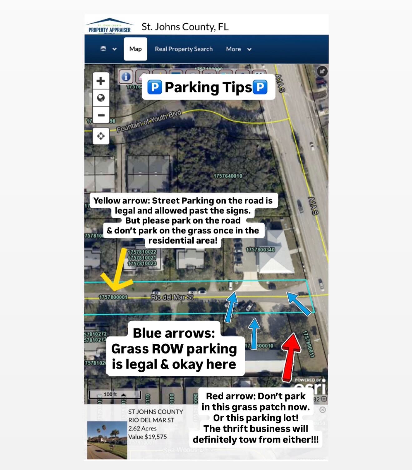 ๐
ฟ๏ธ Parking ๐
ฟ๏ธ
Thank you all so so much for your support and patience.
We absolutely love teaching you all and being part of this amazing community in STA.
-
We have added so many classes a week to help with the parking situation.
We will continue to add more over time.
Giving you all so many options to get to class and sweat with us!
-
We are staying in constant contact with SJSO and the county officials over the parking and issues from the handful of hateful neighbors that we face.
-
It is so horrible and sad that someone will stand in the road yelling to tear down our building. All we can do is continue to spread love and peace. And pray, pray that all the hate goes away.
-
Hereโs an update of where you are legally allowed to park.
-
Parking in the grass right of way around the commercial area is allowed. Until you get to the no parking sign.
-
Parking in the street, PAST the few installed no parking signs is completely allowed.
-
If you park by the no parking signs, you will get a parking citation. But no, you will not get towed!!
St. Johnโs county will not tow (unless youโre causing an obstruction) and the neighbors cannot legally tow you.
-
When you use the street parking, park on the paved road, avoid parking in the grass once in the residential area.
We are trying to respect the neighbors and stay on the paved road in front of houses!
Be sure you:
Park with the flow of traffic. Only park on one side. Do not impede the flow of traffic. Do not block a drive or mail box.
Trash collection day is Monday, thatโs the only day to not park in front of trash cans.
-
The 50 foot wide grass area adjacent from us is all of a sudden private property and we cannot park there anymore.
-
Reminder that the building with the thrift store will tow! 24/7. They watch the parking lot even when closed, so donโt park there.
-
Yes, we offered in the past to rent their parking lot during their closed hours, they wouldnโt.
-
If parking off site, give yourself time to walk, car pool or ride bikes. Doors lock at class start time.
-
Avoid showing up too early, let the previous class end and let out, as they leave parking spaces will open up!
-
๐๐ผ
