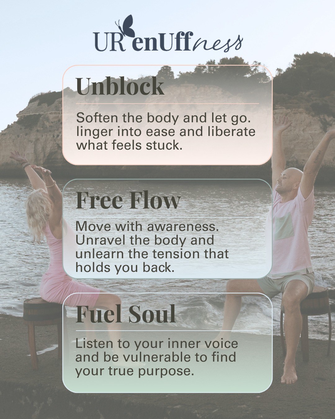 Three paths. One intention.
Unblock to soften and release.
Free Flow to move with awareness.
Fuel Soul to reconnect and listen inward.
You do not need to do it all.
You just need to start where you are. 🦩🌊🧩
Explore the Waves at URenUffness.com
#urenuffness #unblock #freeflow #fuelsoul #embodiedmovement #holisticwellness #startwhereyouare