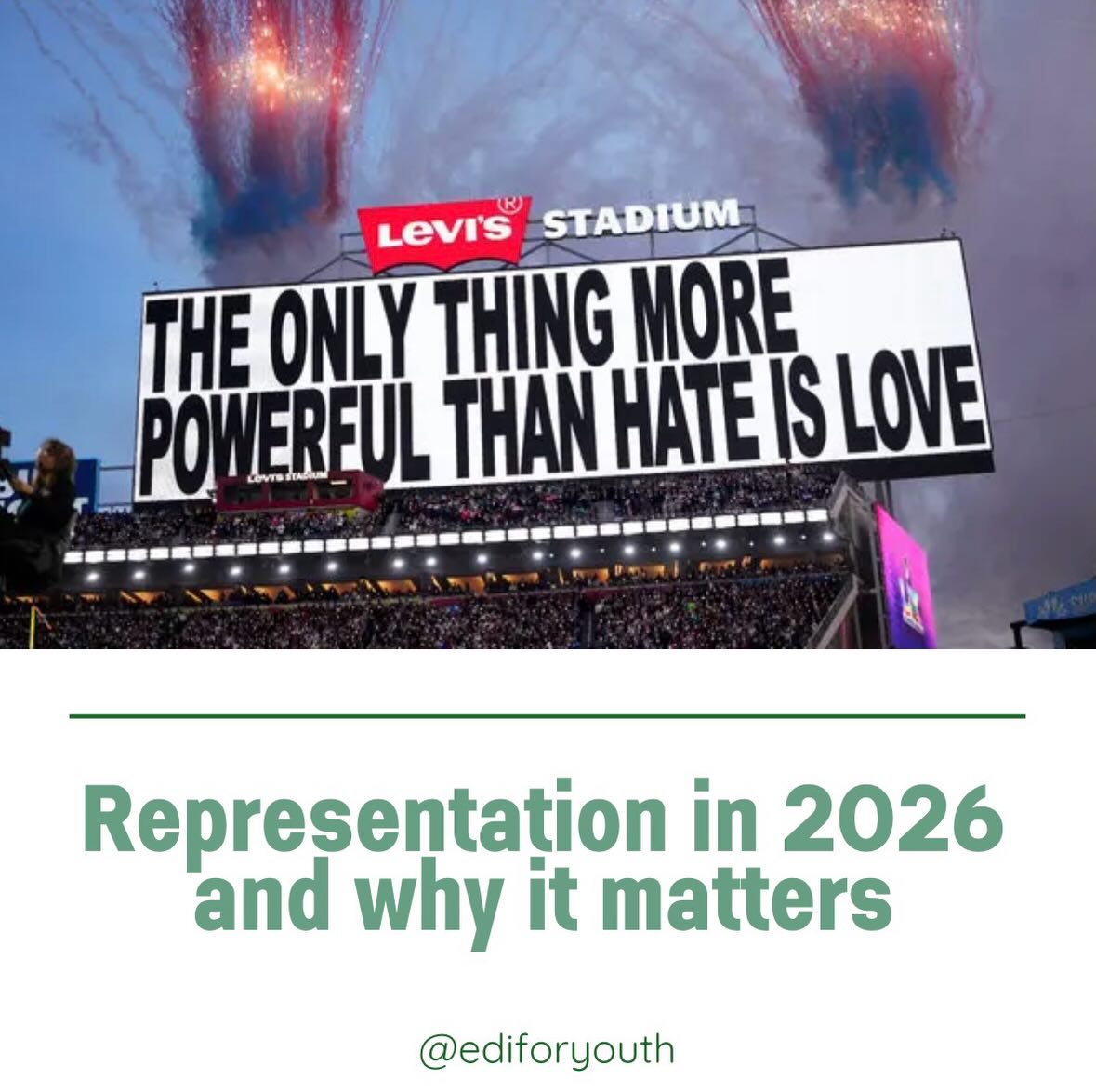 Representation isn’t just about being seen, it’s about who gets their voice amplified in spaces that matter. When artists like Bad Bunny headline global stages while staying true to their language and identity, it sends a message: youth from all backgrounds belong here too
.
.
. #badbunny #nfl #representation #edi #ediforyouth