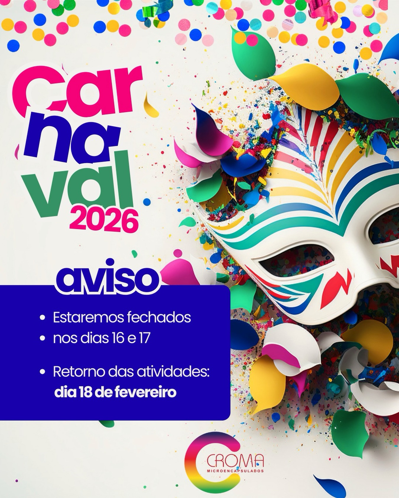 🎉 Aviso de Carnaval
Entraremos em pausa nos dias 16 e 17.
Voltamos com atendimento normal no dia 18 ✨
Aproveite o Carnaval e, claro… deixe sua casa cheirosa até na folia 💃🌸
Qualquer pedido feito nesse período será respondido assim que retornarmos 💛
