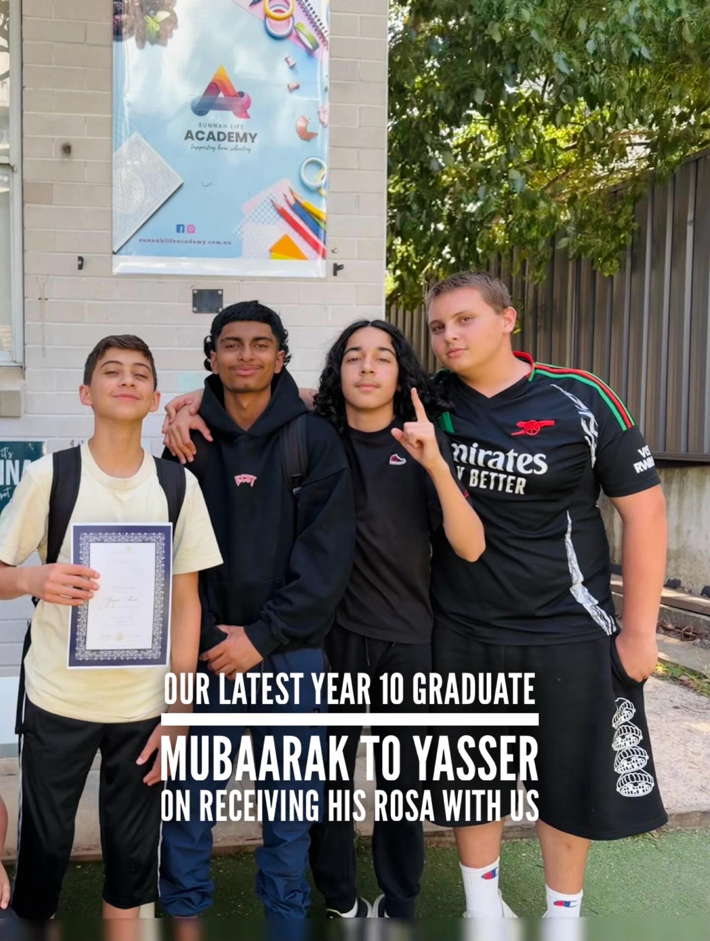 Yasser Shmit - our 18th Year 10 Graduate to receive his ROSA, walhamdulillaah.
—
Home schooled children have equal opportunities to attain academic qualifications and pathways to UNI or TAFE. Contact us to learn how we can help.
SLA is proudly supported by @brothers_in_need🩵 and @5before5solutions🧡