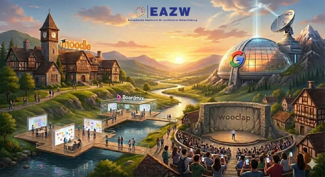 Hach, fast wie im Märchen, unsere blühende und vielfältige EAZW-Toollandschaft, wo Lernen und Technik aufeinandertreffen😍. Sie bietet Dir alles, was Du für eine zeitgemäße und erfolgreiche Weiterbildung brauchst – individuell, flexibel und praxisorientiert.
🏰 Moodle ist unsere zentrale Kursplattform – einfach strukturiert, hochfunktional und ideal, um auf Deine Lerninhalte übersichtlich organisiert und jederzeit zuzugreifen.
🌉 Boardmix als kollaborative Brücke – hier arbeiten wir gemeinsam an Projekten, teilen Ideen und nutzen ein Kanbanboard speziell für die Masterclass-Hausaufgaben, um optimal organisiert zu bleiben.
🎤 Wooclap – erlebe interaktive Sessions live und direkt, bei denen Deine Meinung zählt und Diskussionen angeregt werden, damit Du aktiv am Lernprozess beteiligt bist.
🛰️ Google – MEET & NotebookLM und mehr aus dem Google Universum sorgen für smarte Vernetzung und ermöglichen effizientes Arbeiten, sei es bei den Onlineveranstaltungen oder intern beim Zugriff auf und dem Erstellen von Lernmaterialien.
📡 Zoom-Sessions – unsere virtuellen WOL-Treffpunkte, wo du dich regelmäßig austauschen, vernetzen und lernen kannst, ganz bequem von überall.
📚 Mini Course Generator – unser unsichtbares Tool im Hintergrund für schöne und interaktive Selbstlernkurse, die perfekt in Moodle integriert sind
Diese lebendige, gut vernetzte Techniklandschaft schafft Deinen persönlichen Raum für praxisorientiertes Lernen, voller Dynamik, Kreativität und wertvollem Austausch. Hier kannst Du Neues nicht nur konsumieren, sondern aktiv mitgestalten, Deinen Horizont erweitern und Dich persönlich sowie beruflich weiterentwickeln.
Bist Du bereit, Deine Weiterbildung auf das nächste Level zu bringen und in einer innovativen Lernumgebung zu wachsen? Dann werde Teil unserer Weiterbildungsgemeinschaft und profitiere von modernen Tools, die Lernen effektiv und spannend machen.
Welches dieser Tools kennst du schon oder würdest du gerne mal kennenlernen?
Besuche gerne unsere Website eazw.eu und entdecke, wie wir Dich auf Deinem Weg zum Erfolg begleiten können!
EAZW - Wissen, das wirkt 🚀
#Weiterbildung #Digitalisierung #OnlineLernen #DigitaleBildung #Kompetenzentwicklung
...