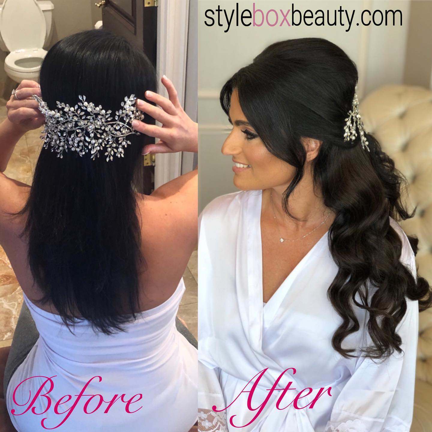 Our Beautiful Kristina Glammed up in #StyleBoxBeauty #clipin #hairextensions in #DarkestBrown and our #AustralianCrystal #Vinal #Headpiece #glam #simplygorgeous #bridalhair #weddinghairstyles #brides #longthickhair