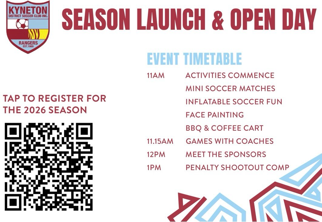 So excited for our Season Open Day & Launch TOMORROW! 🎉🙌
Come on down for games, inflatables, merch & lunch — fun for everyone! 🎈⚽️
Check out our timetable so you don’t miss a thing 👀
See you there! 🔥💙
