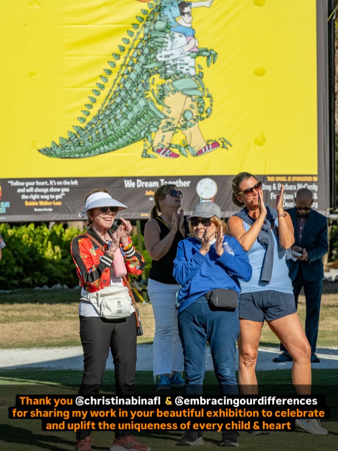 "Embracing Our Differences" the Art Exhibit is live
... Showcasing work that celebrates and highlights the beauty, power, and greatness that's possible when we embrace the uniqueness of every child and heart. You can see my work among the great artists that were selected. It's a visual of a child sitting high on their parent's shoulders as they pretend being a dinosaur together. A representatio of how everything is greater when we come together, to dream, play, and uplift each other.
Thank you @embracingourdifferences & @christinabinafl for such a special happening.
If you're in Sarasota, FL I invite you to check it out at Bayfront Park. It's live in it's 23rd year until April 19, 2026.