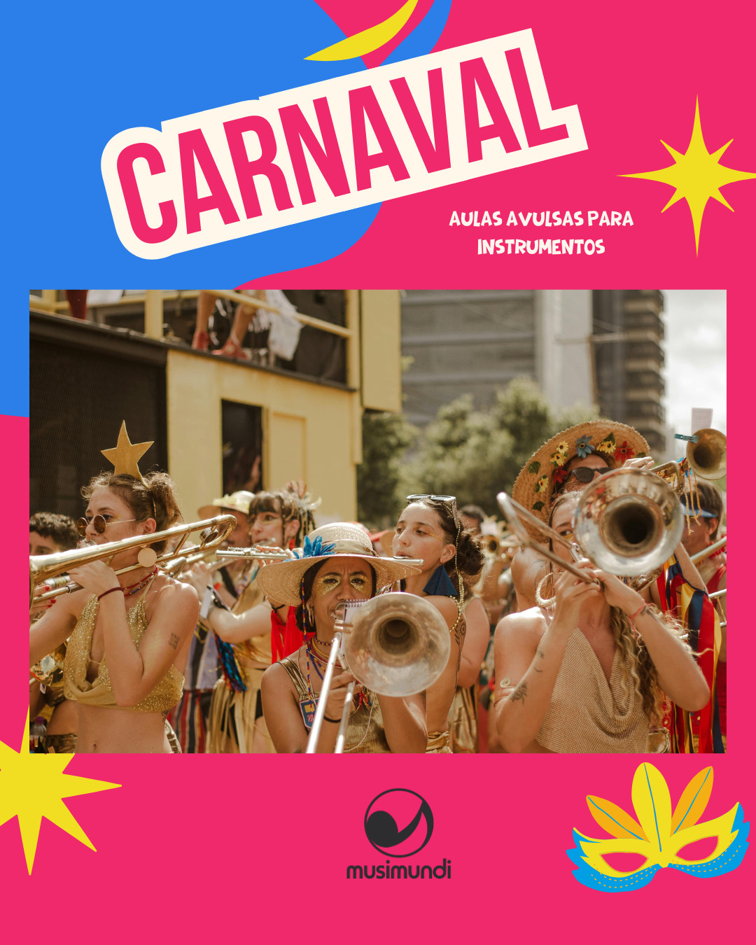 🌟 Está pronto para a folia? Nossas aulas de percussão são a melhor maneira de se destacar no Carnaval! Aprenda a tocar e sinta a vibração! ✨ Com aulas avulsas, você escolhe o seu instrumento e ritmo. Bora praticar para fazer bonito no Bloco! Marque alguém que vai com você! 🥁 #BlocoDoCarnaval #Ritmo #Alegria